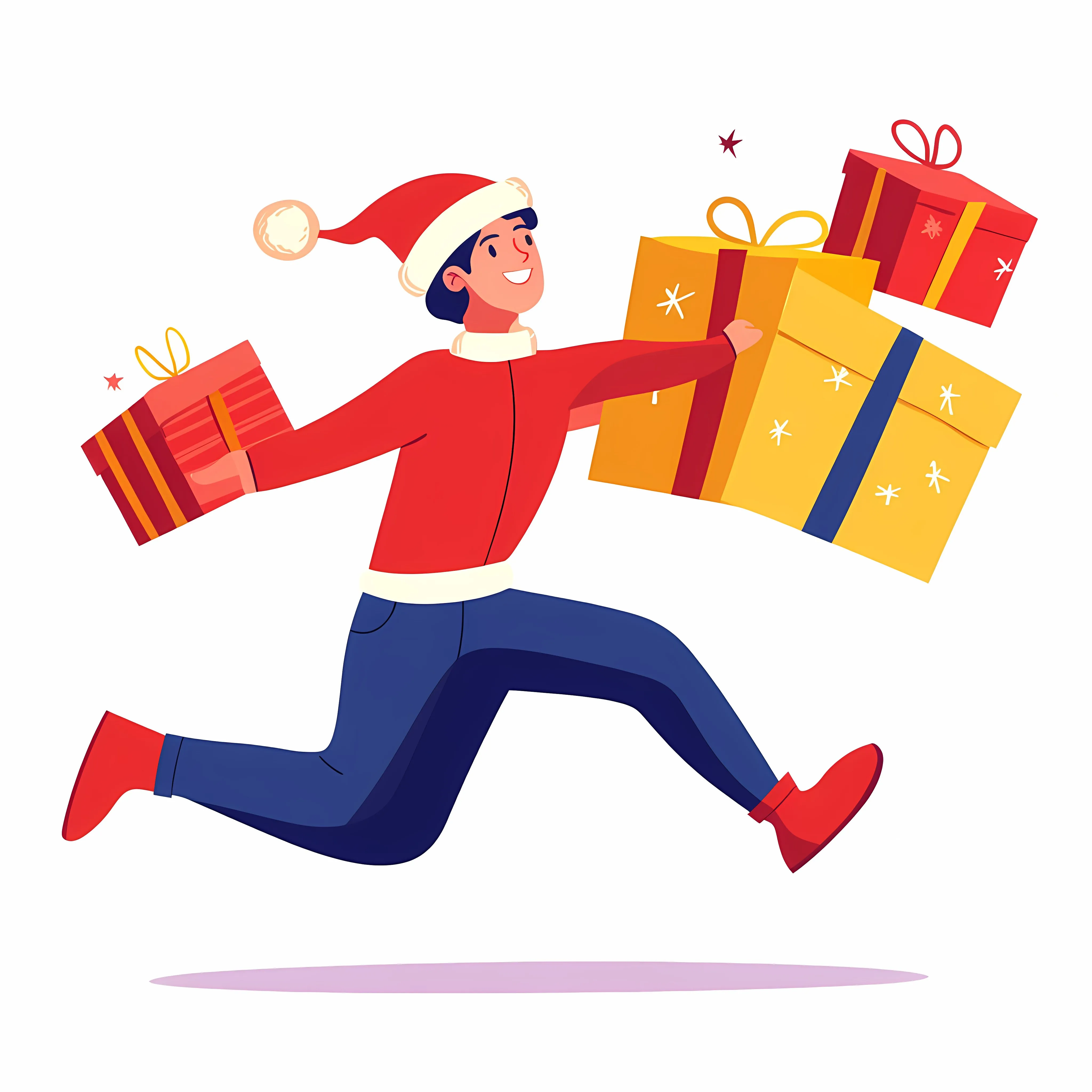 Young Man Jumping with Santa Hat and Gifts — free download from Dotvec