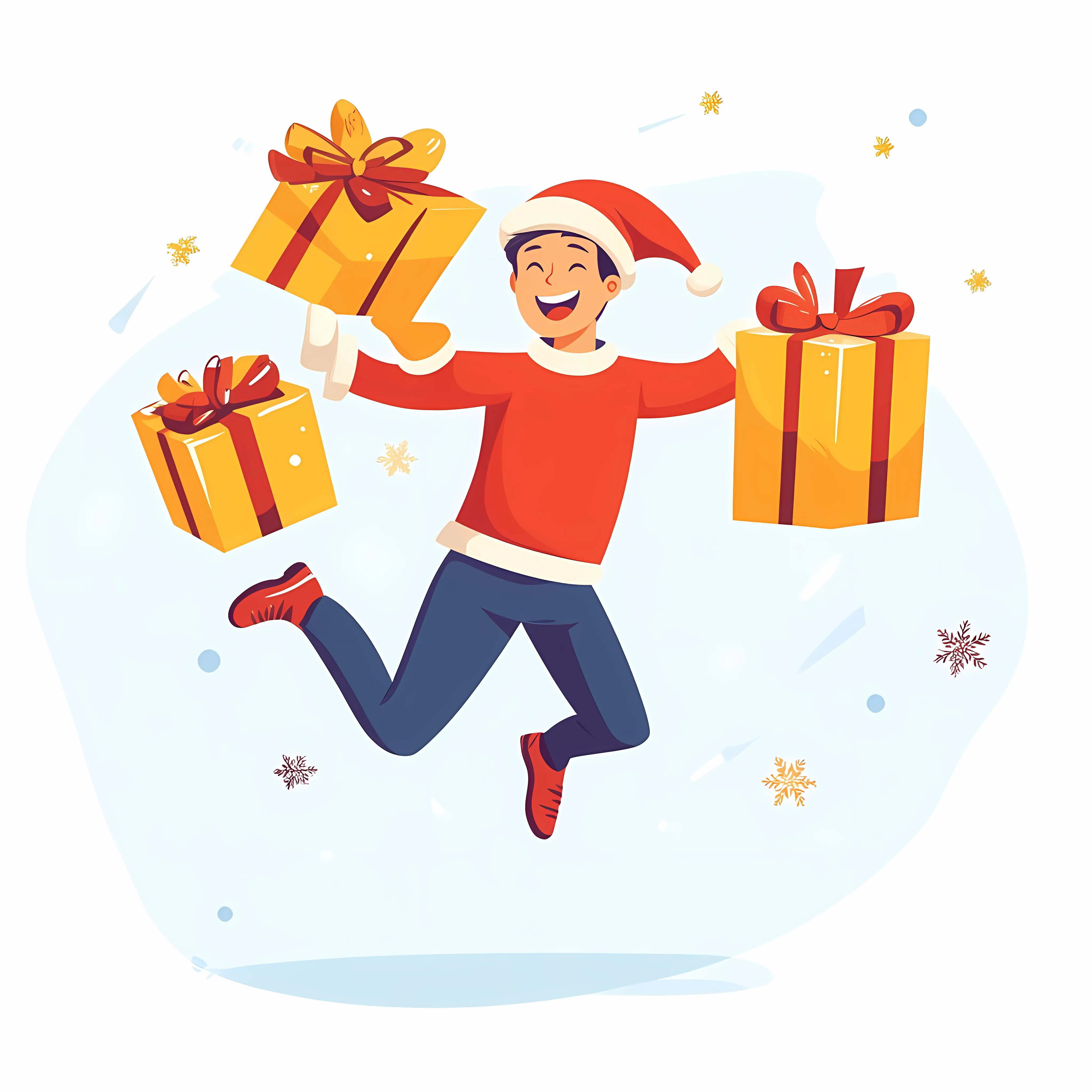 Joyful Young Man with Santa Hat Jumping with Gifts — free download from Dotvec