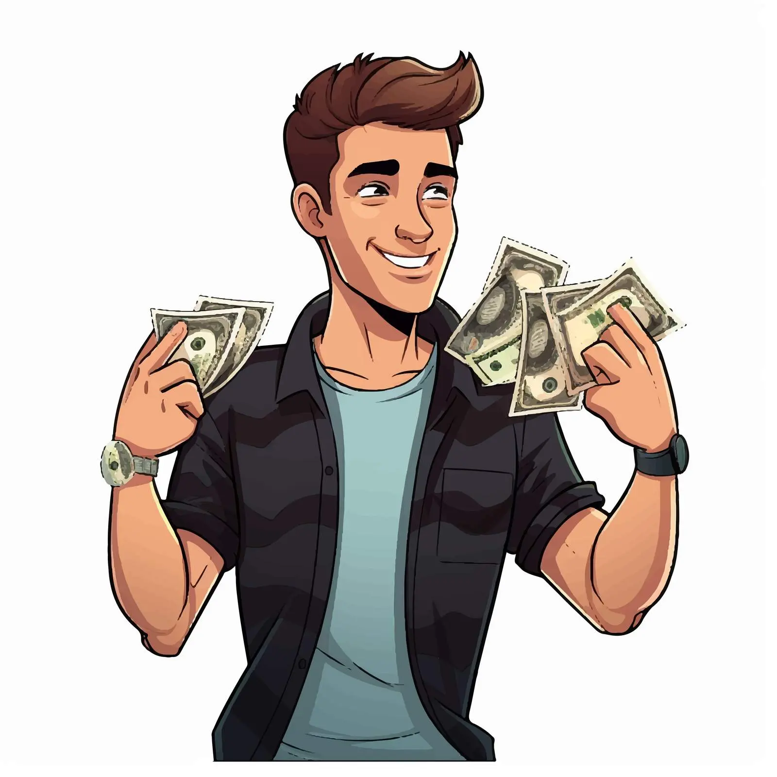 Cartoon Vector of Young Man with Dollar Bills – free cash image from Dotvec