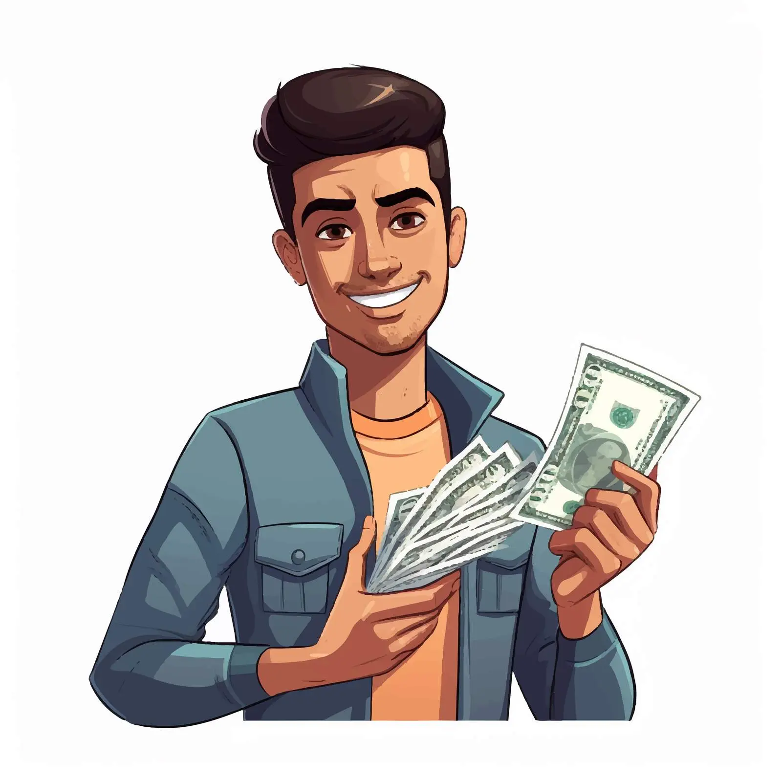 Young Man Cartoon Holding Dollar Bills Vector – free cash image from Dotvec