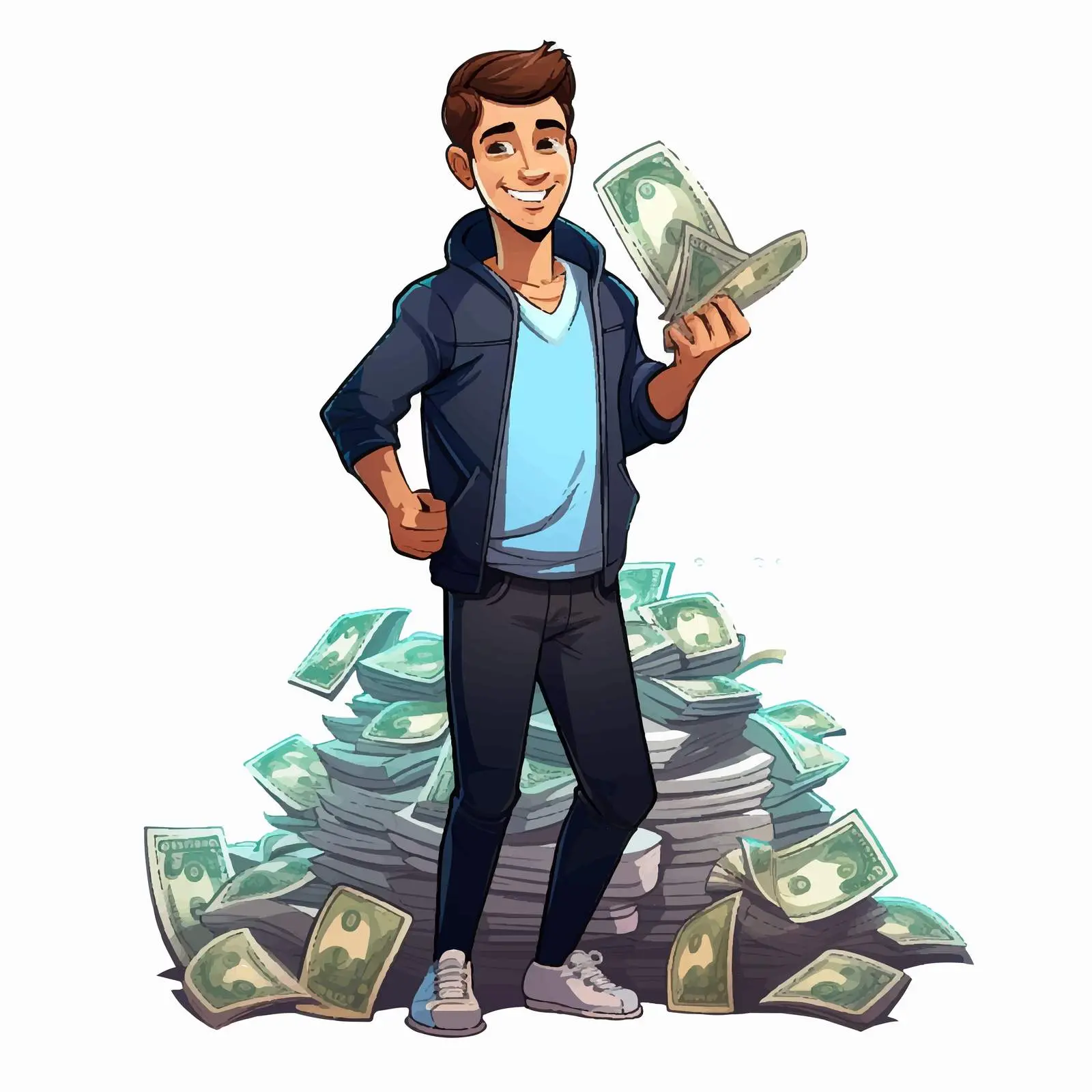 Cartoon Vector of Young Man with Dollar Bills – free cash image from Dotvec