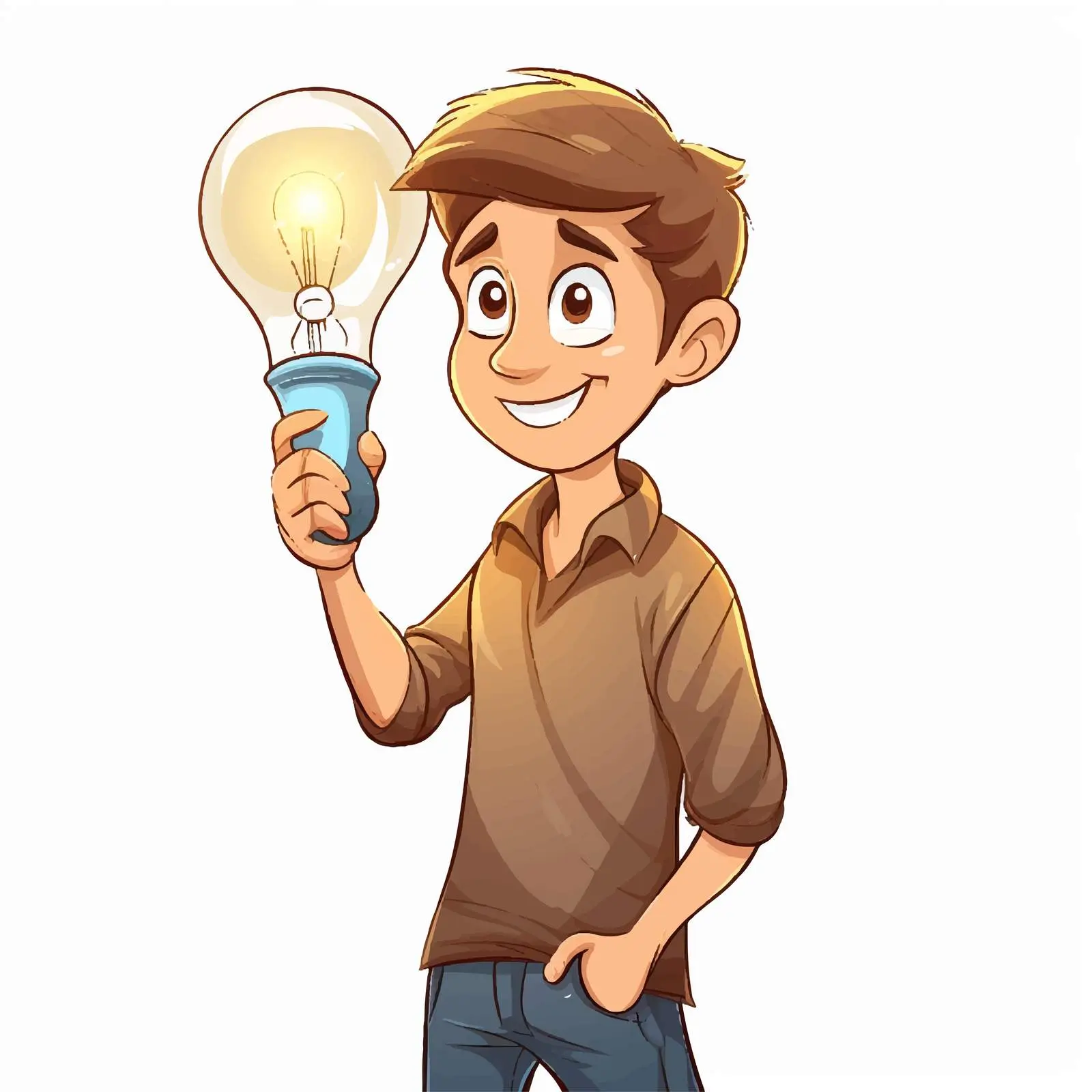 Young Man with Bulb Light Cartoon Vector Illustration – free achieve image from Dotvec