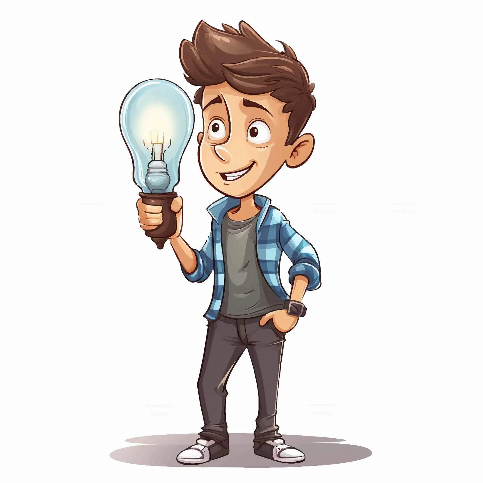 Young Man with Light Bulb Cartoon Vector Illustration – free light source image from Dotvec