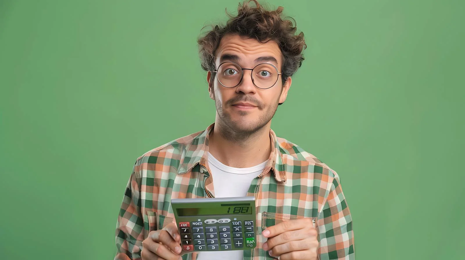 Young Man Calculating on Green Background — free download from Dotvec
