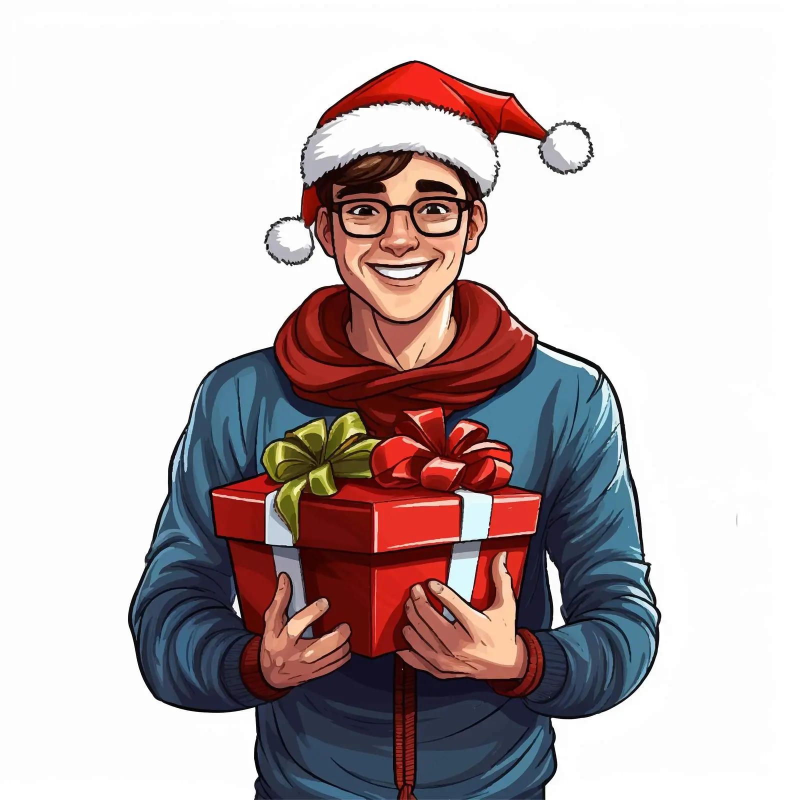Young Man in Christmas Clothes with Gift Vector — free download from Dotvec
