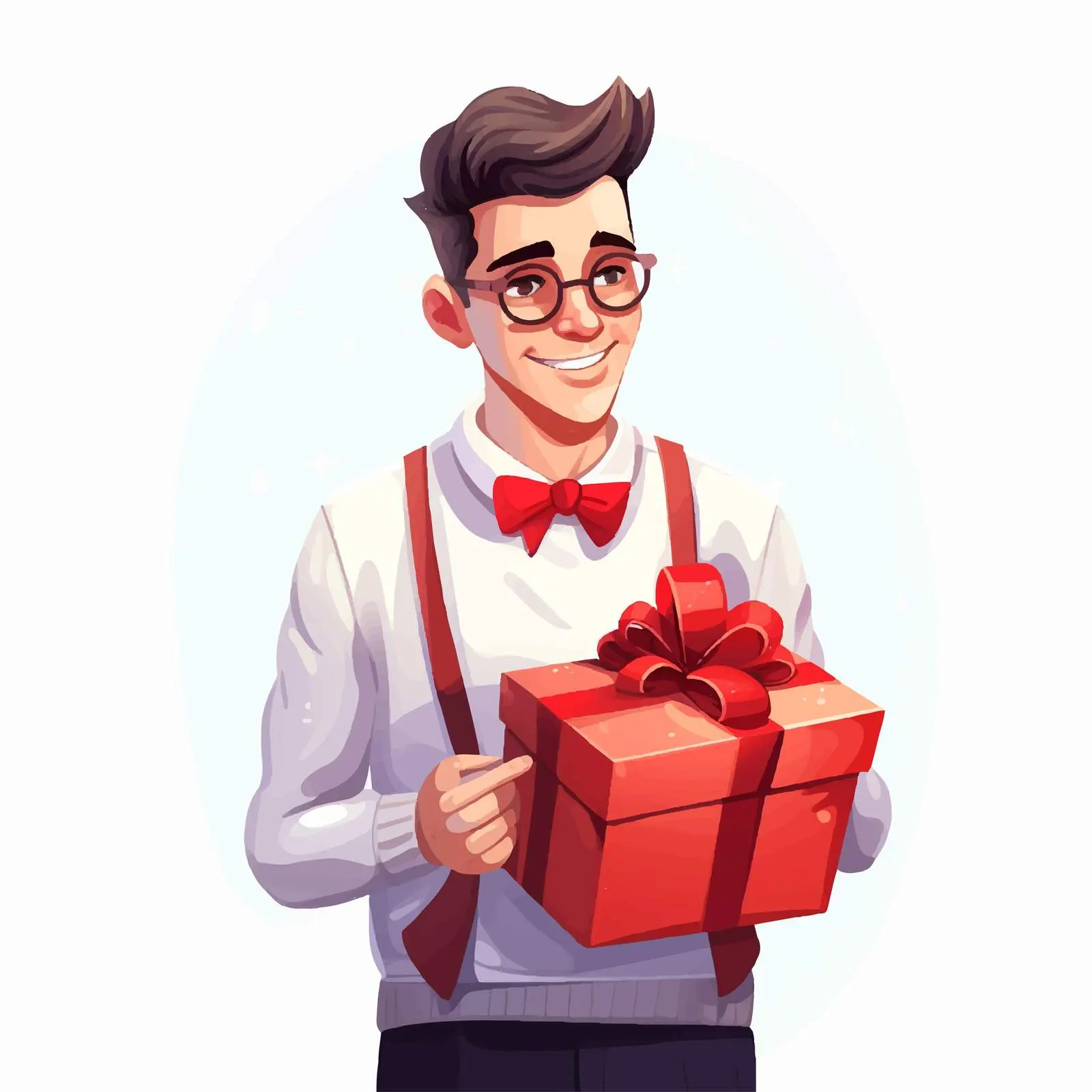 Young Man in Christmas Outfit with Gift — free download from Dotvec