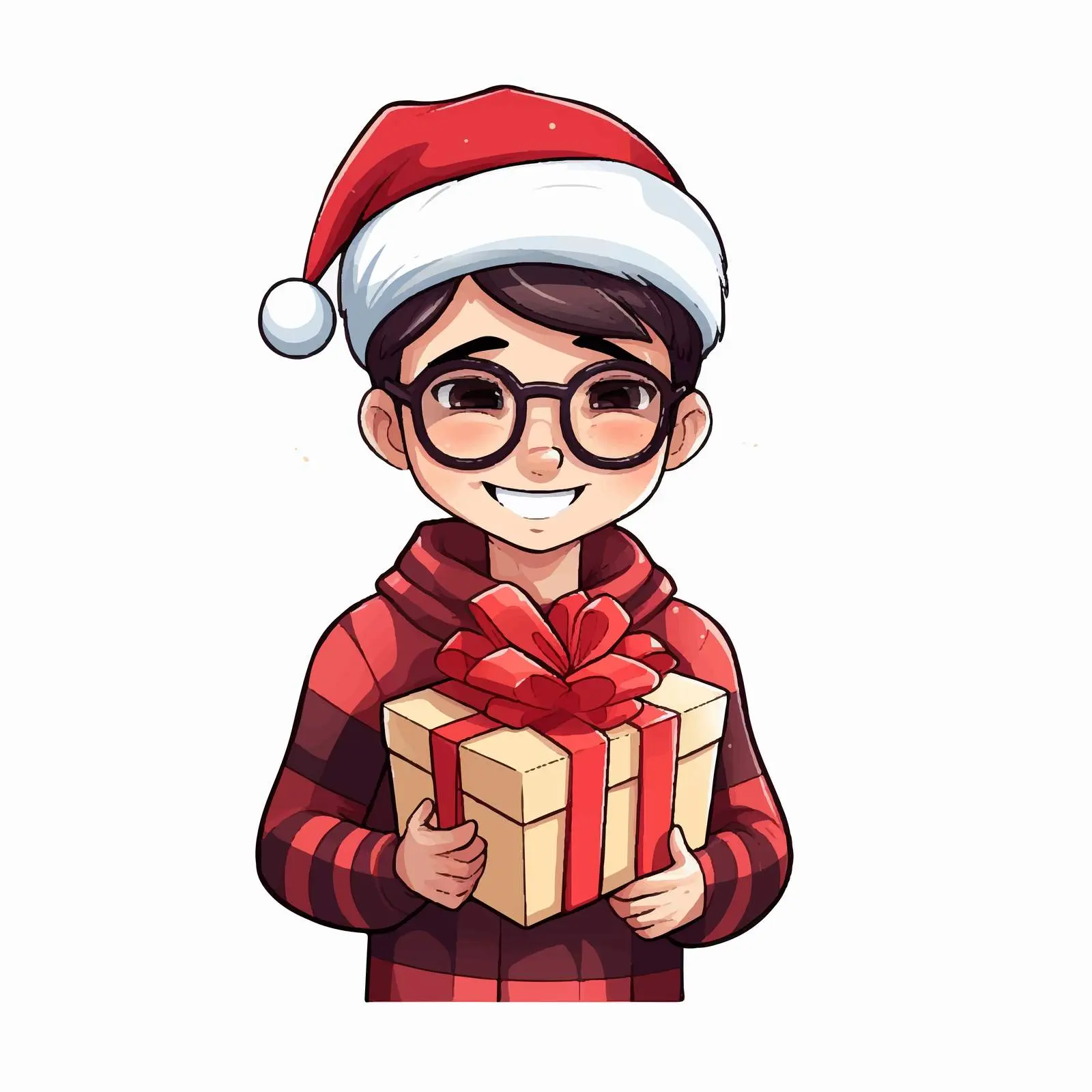 Young Man in Christmas Outfit with Gift Vector — free download from Dotvec