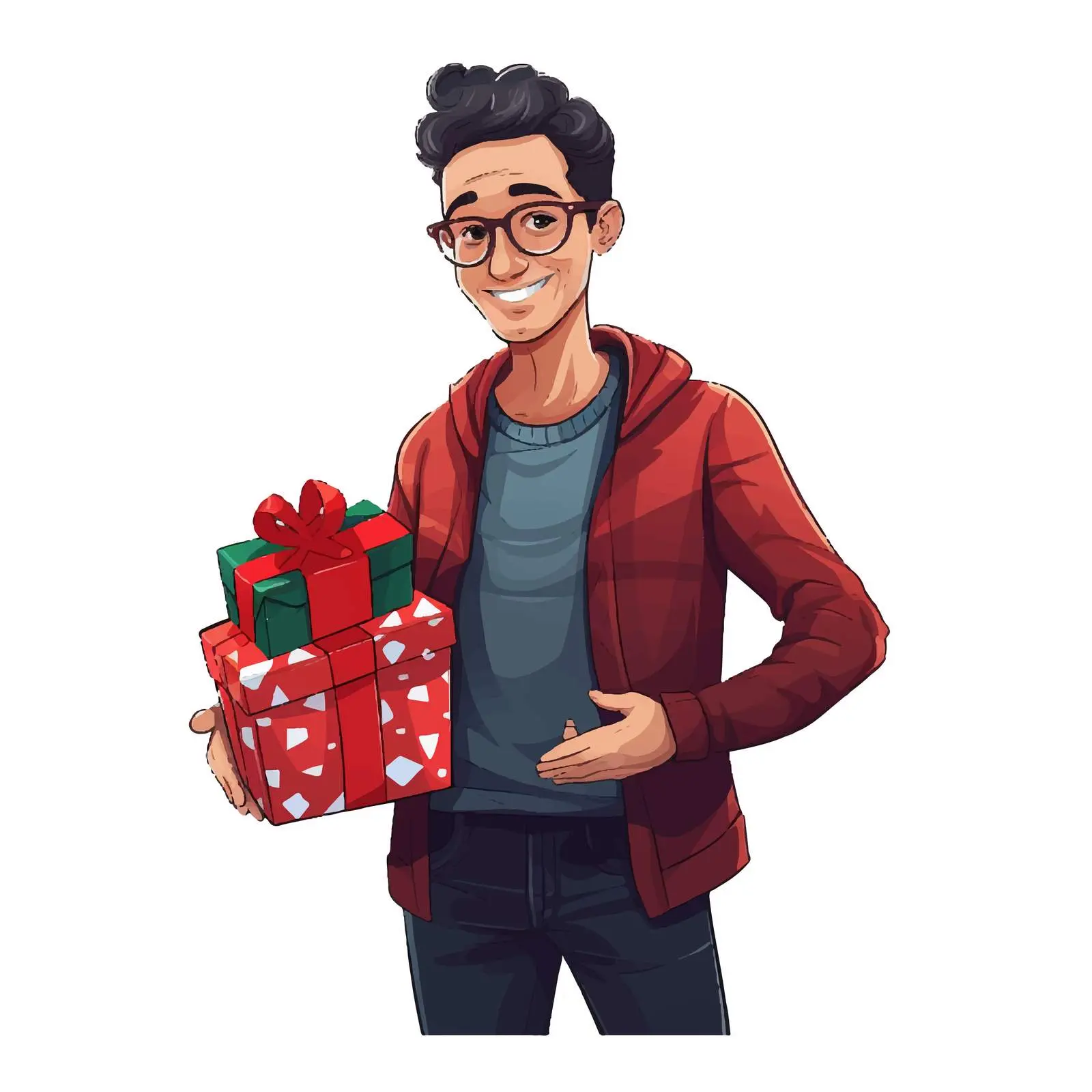 Young Man in Christmas Clothes with Gift Vector — free download from Dotvec
