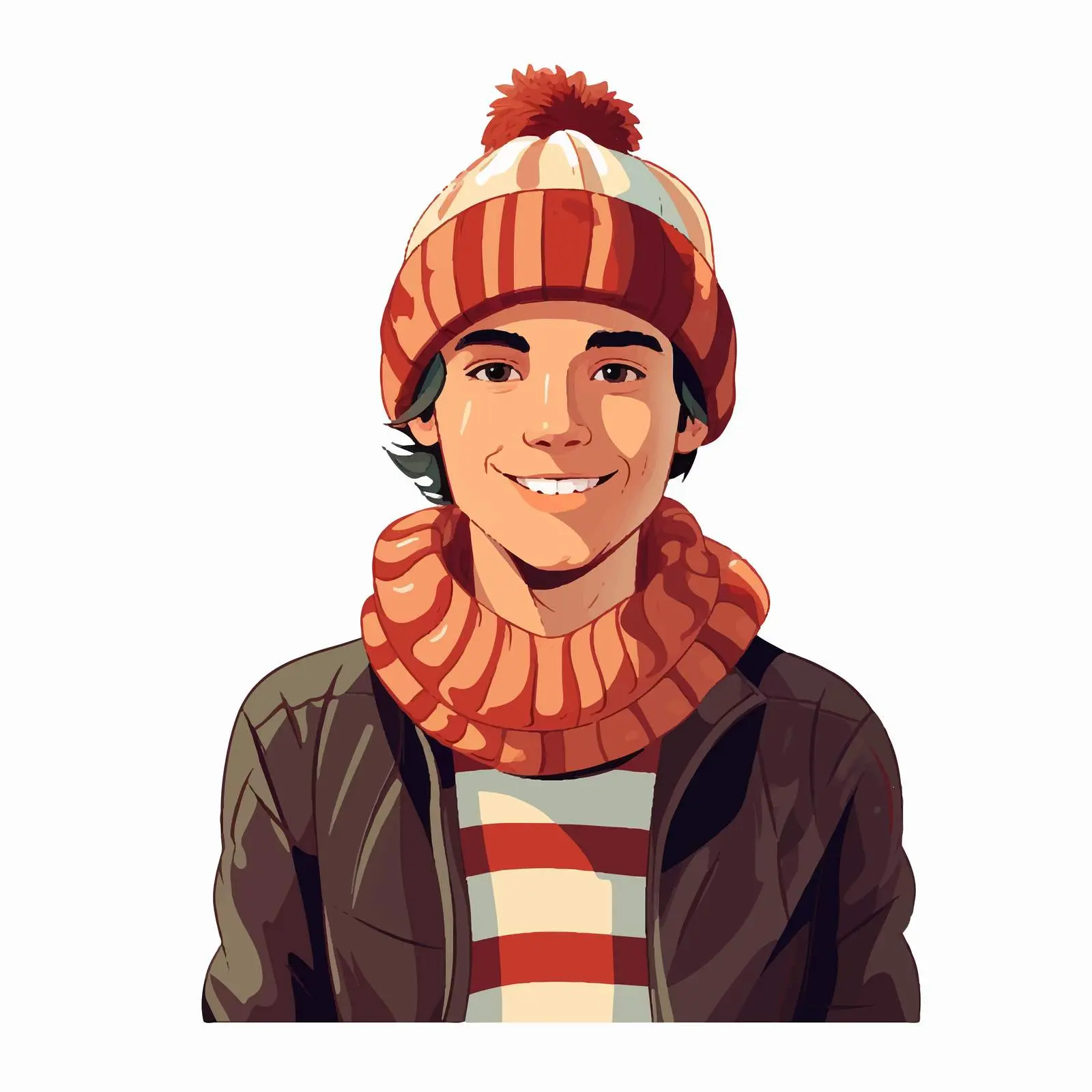 Cartoon Young Man in Christmas Sweater and Hat — free download from Dotvec