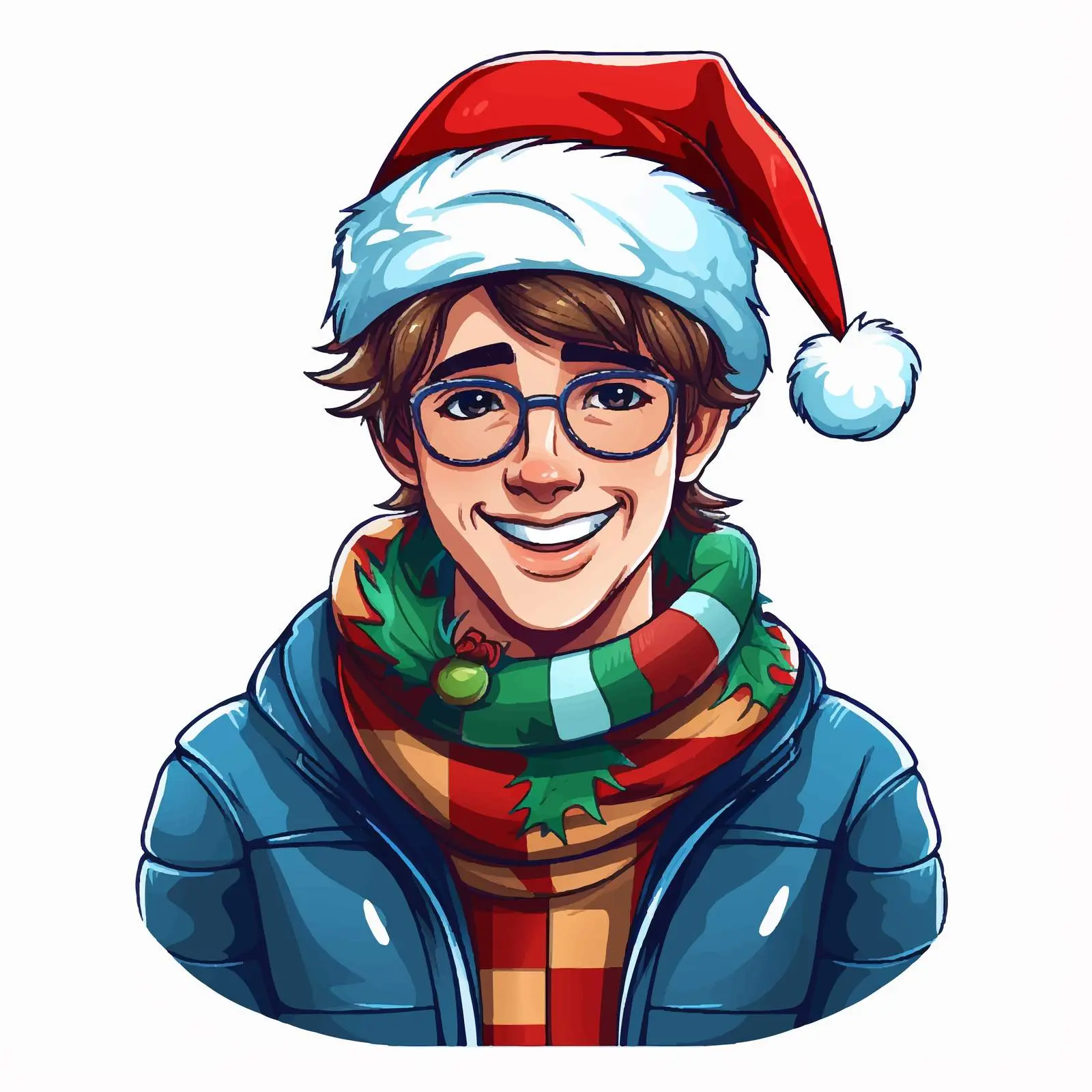 Young Man in Christmas Sweater and Hat Vector — free download from Dotvec