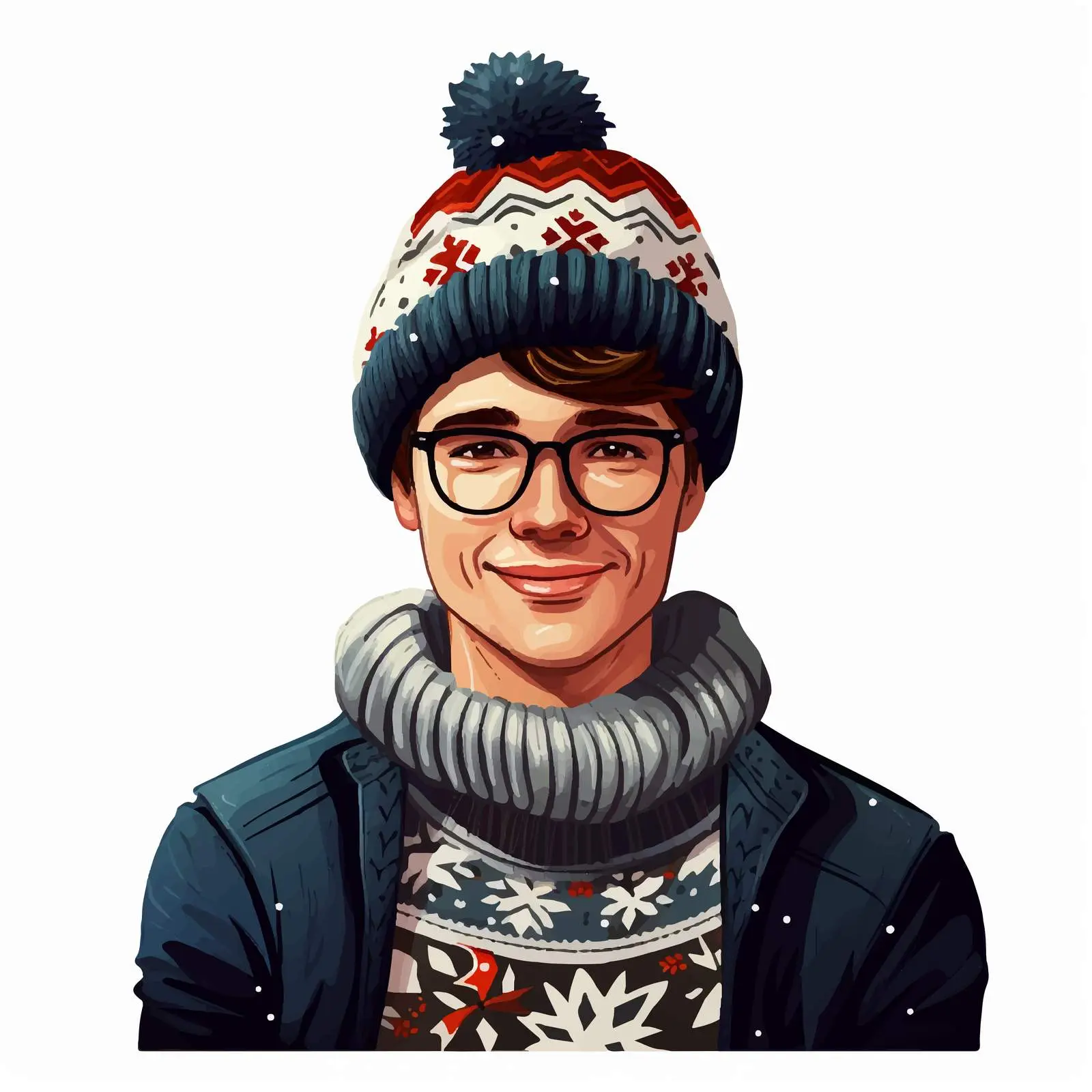 Young Man in Christmas Sweater Cartoon Vector — free download from Dotvec