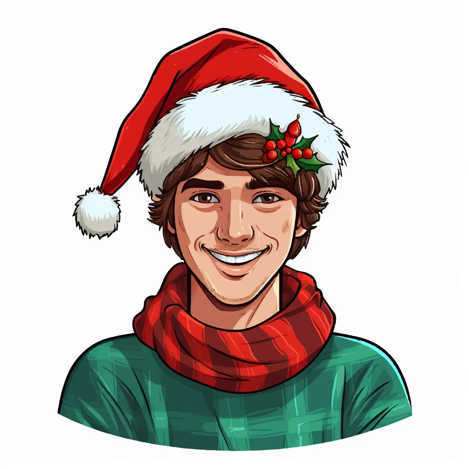 Young Man in Christmas Sweater and Hat Vector — free download from Dotvec
