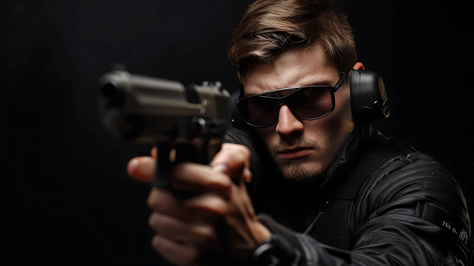 Safety Gear-Wearing Man Shooting Pistol — free download from Dotvec