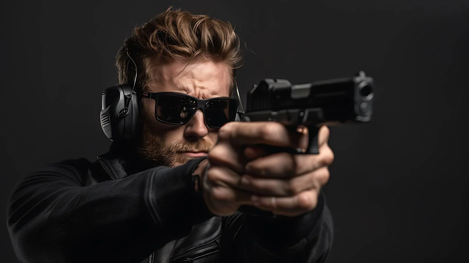 Safety Gear-Wearing Man Shooting Pistol — free download from Dotvec