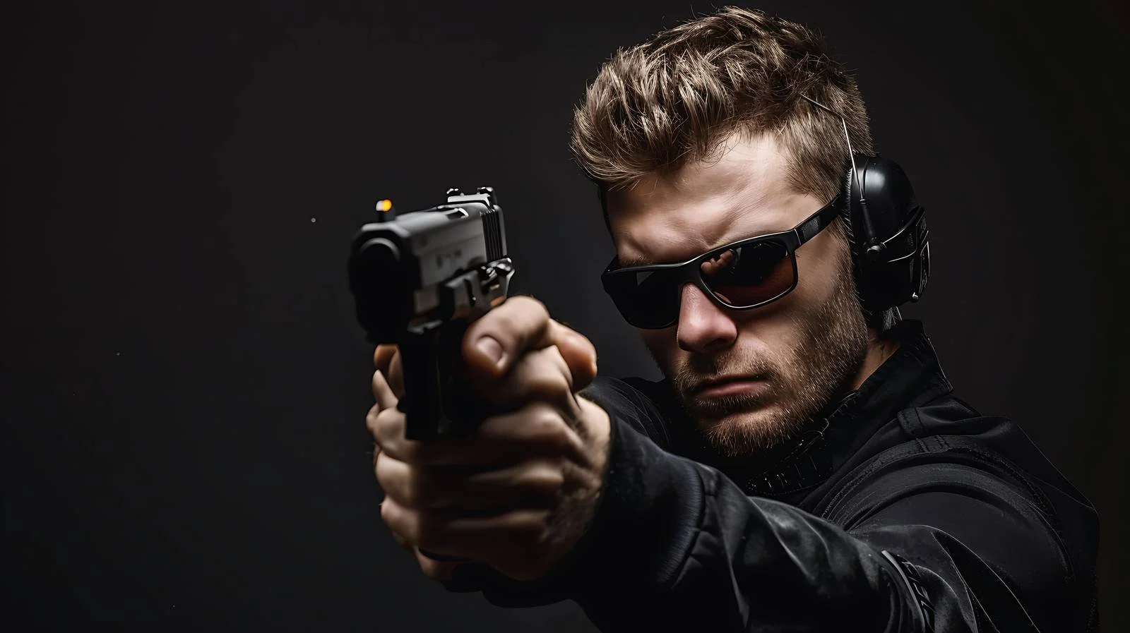 Professional male shooting with ear and eye protection — free download from Dotvec