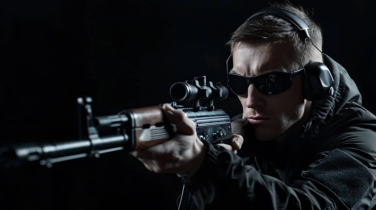 Safety-geared Man Aiming Rifle Outdoors — free download from Dotvec