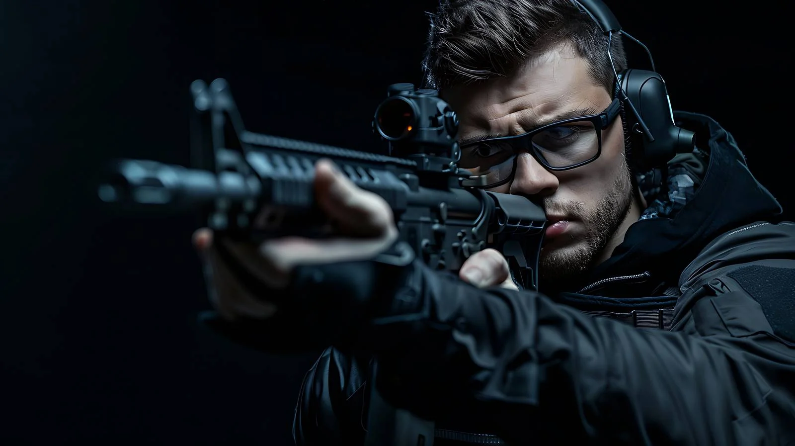 Professional Shooter in Safety Gear Firing Gun — free download from Dotvec