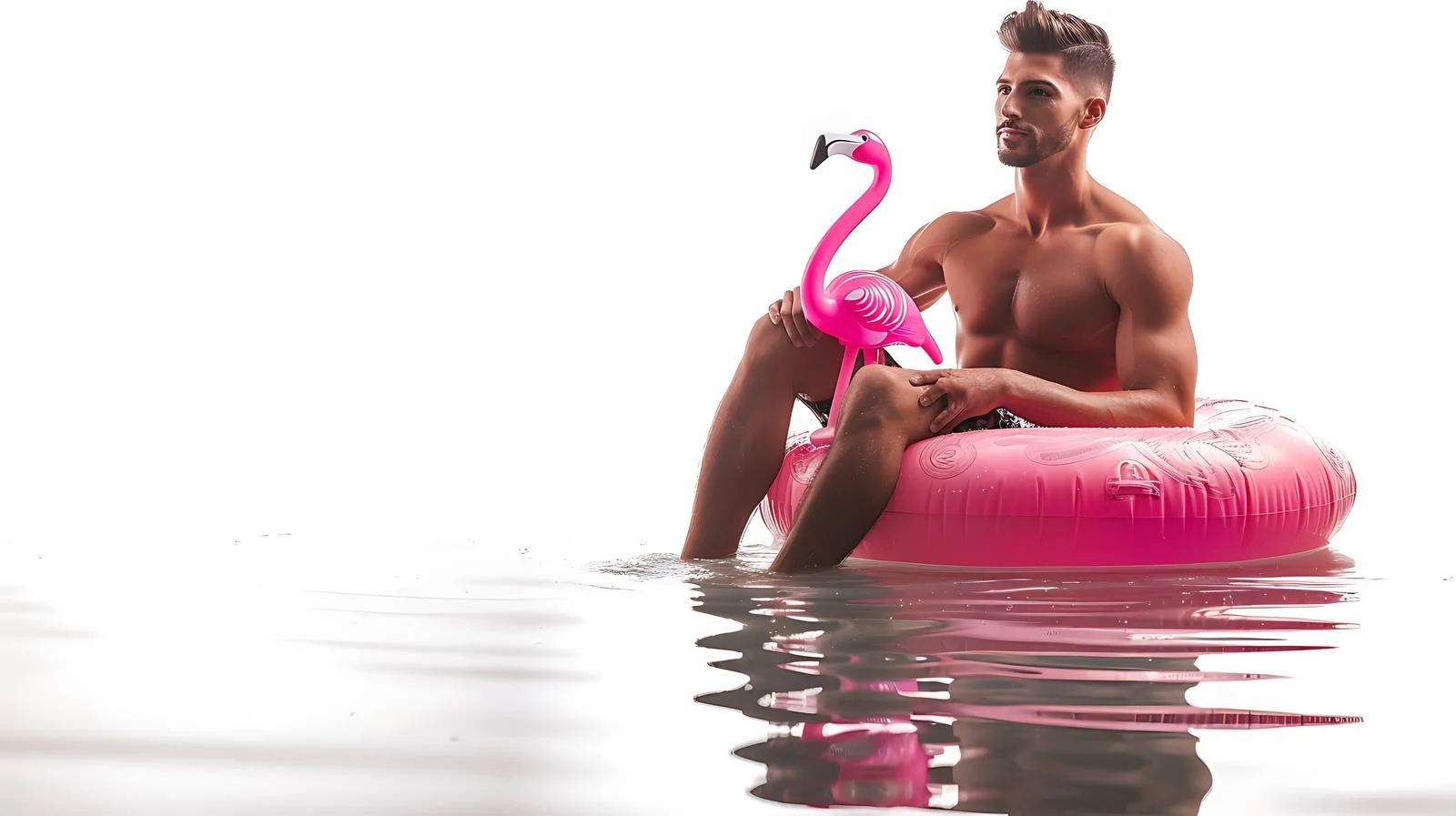Man with Flamingo Float on Lake — free download from Dotvec
