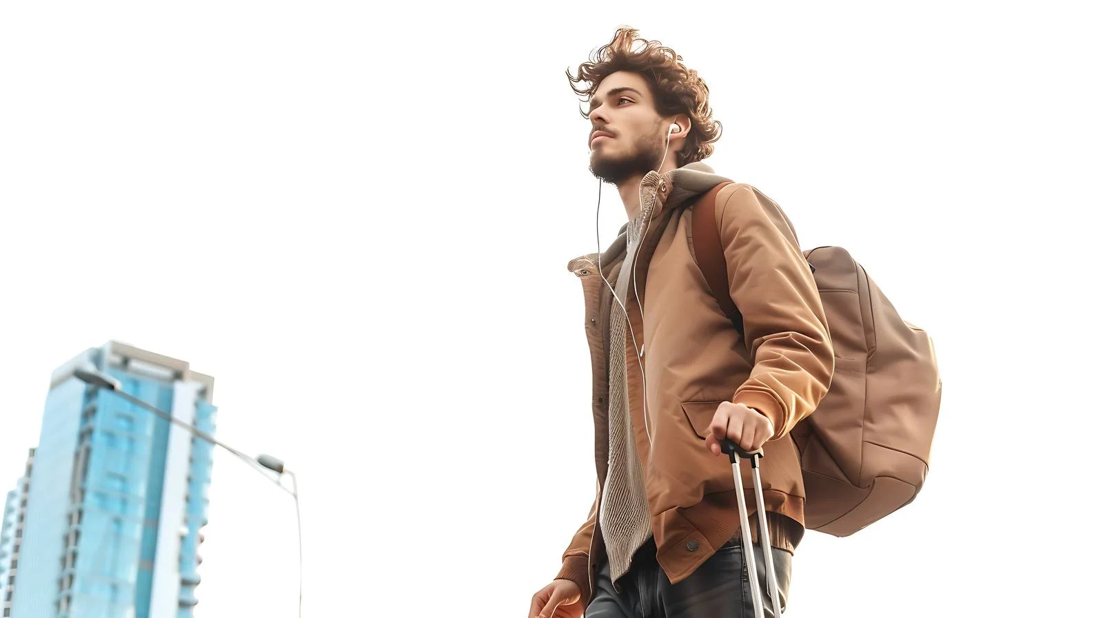 Traveling Man with Suitcase and Earphones — free download from Dotvec