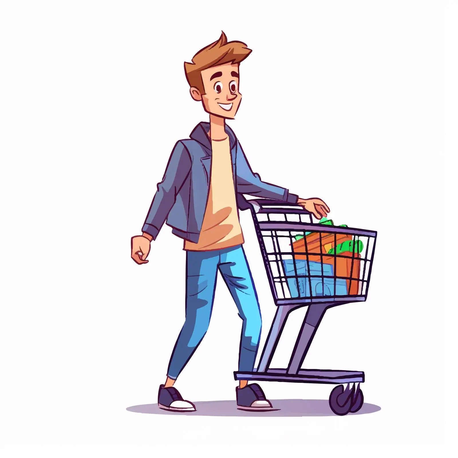 Cartoon Vector of Young Man with Shopping Cart — free download from Dotvec