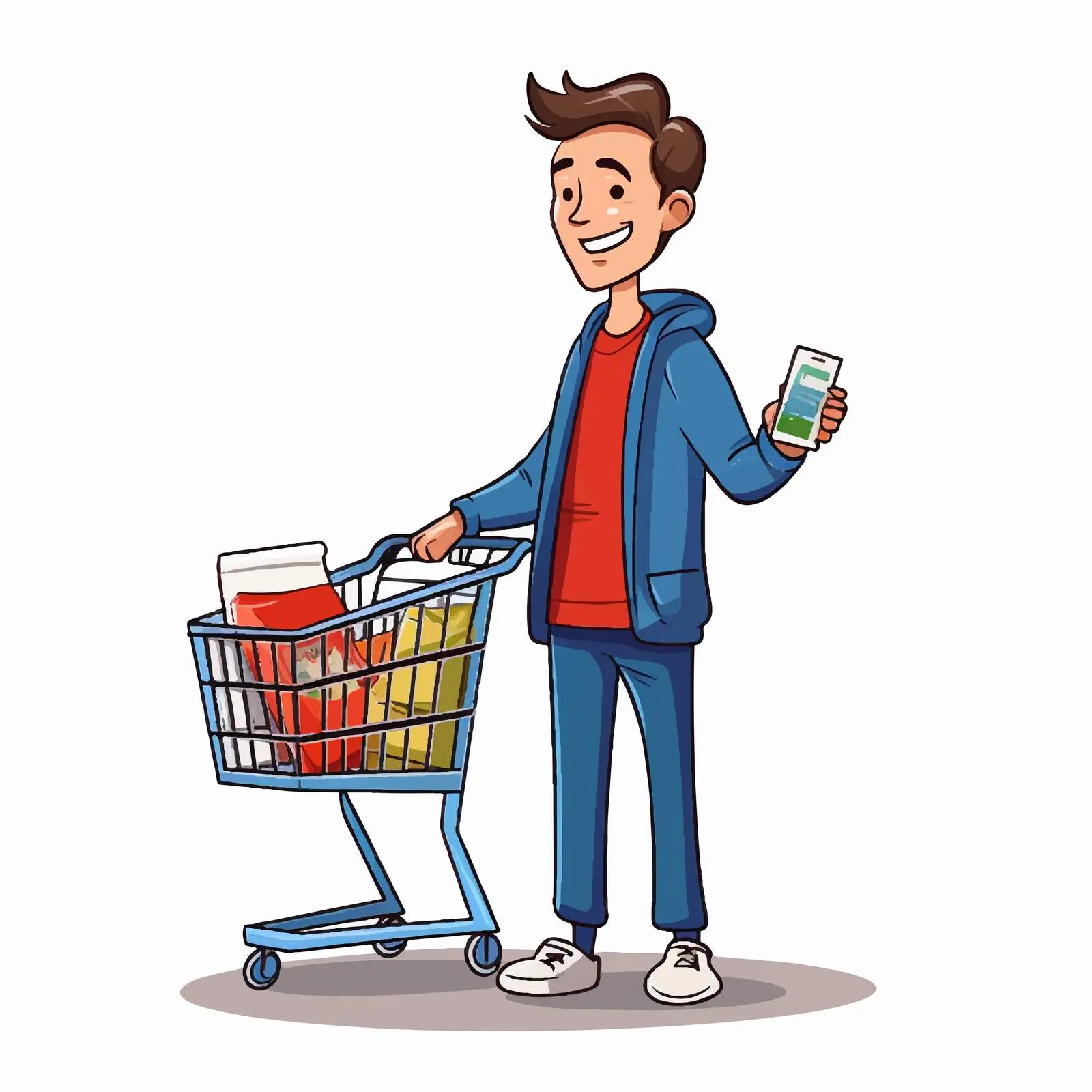 Young Man Shopping Cart Vector Illustration — free download from Dotvec