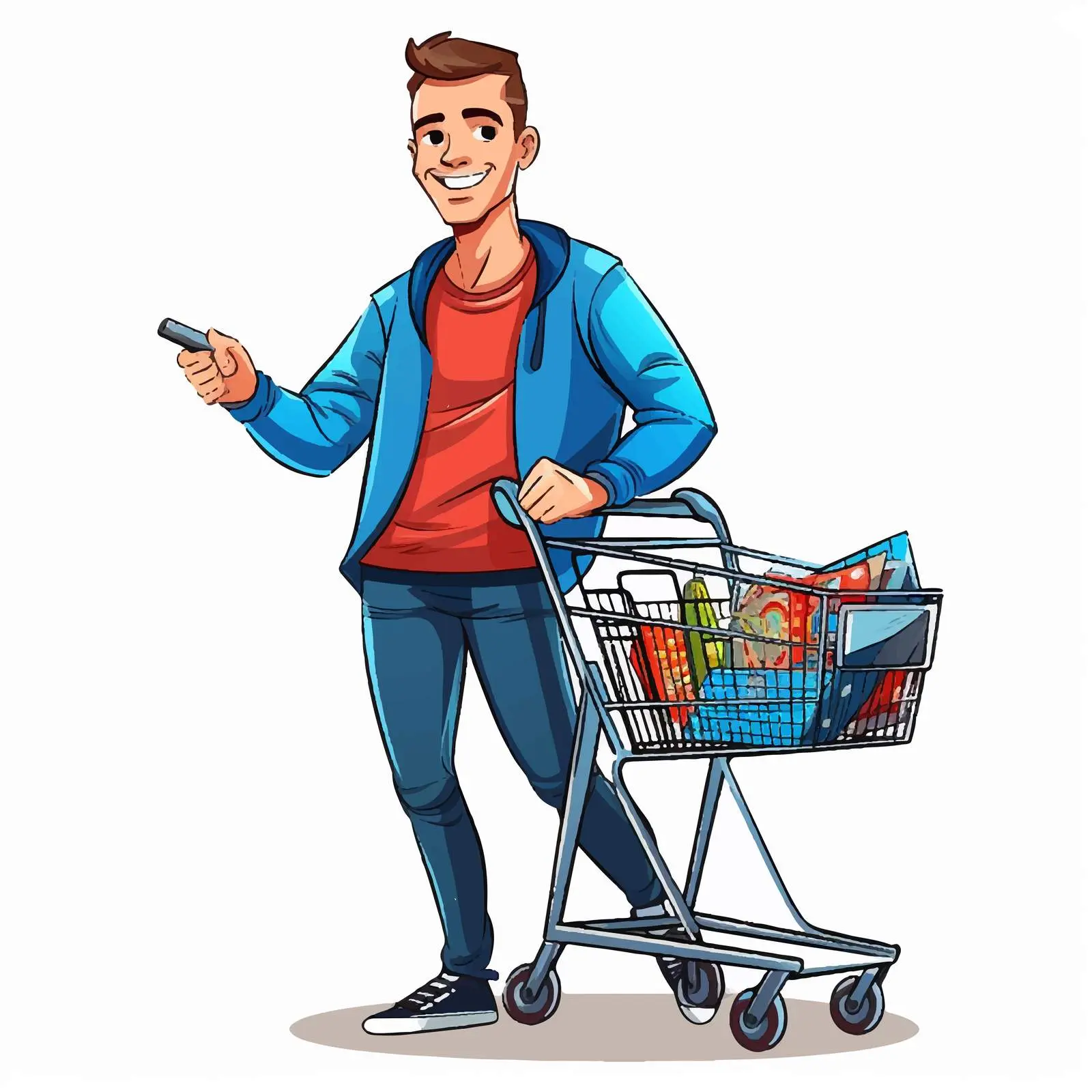 Young Man Shopping Cart Cartoon Vector Illustration — free download from Dotvec