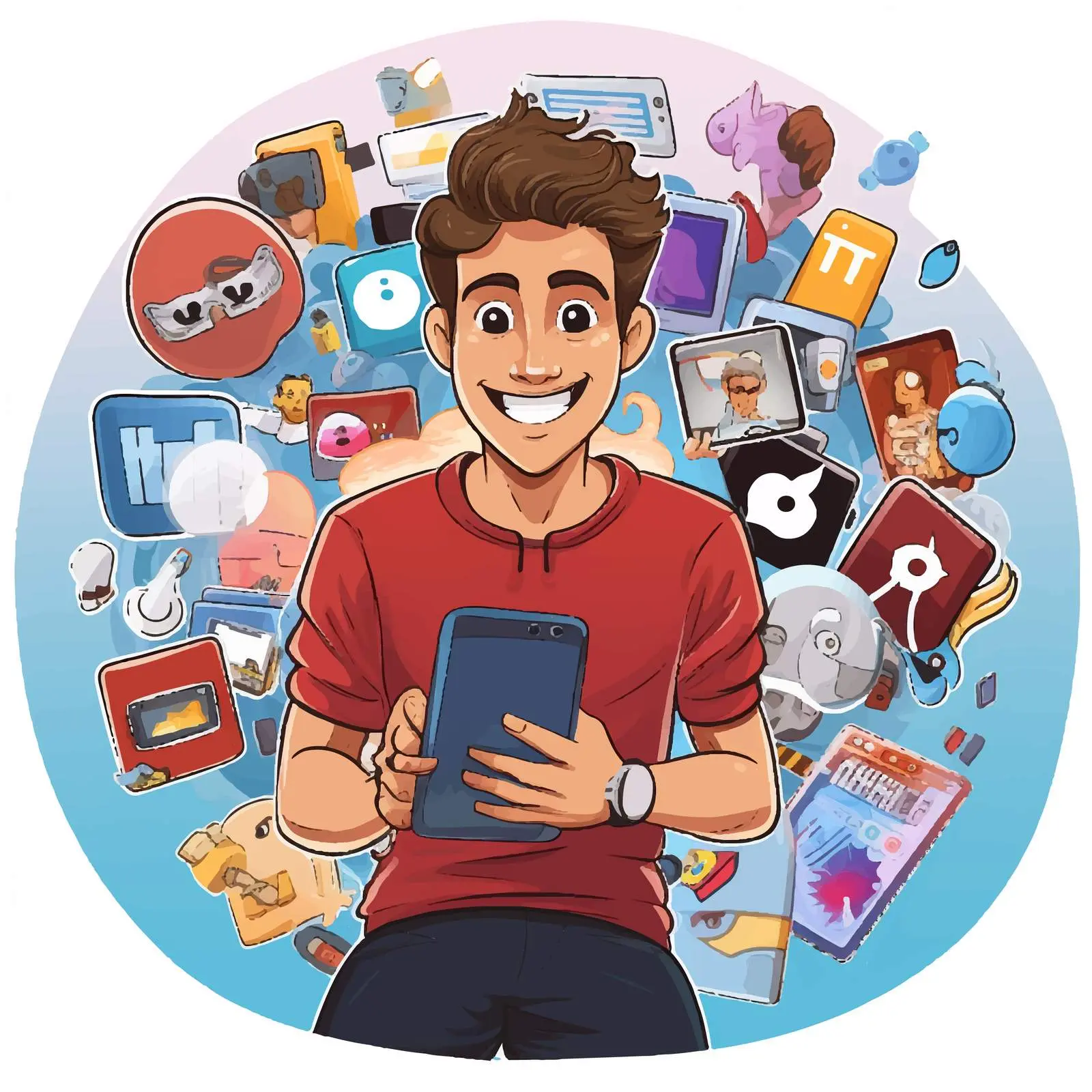Young Man with Social Media Icons Vector Illustration – free youthful energy image from Dotvec
