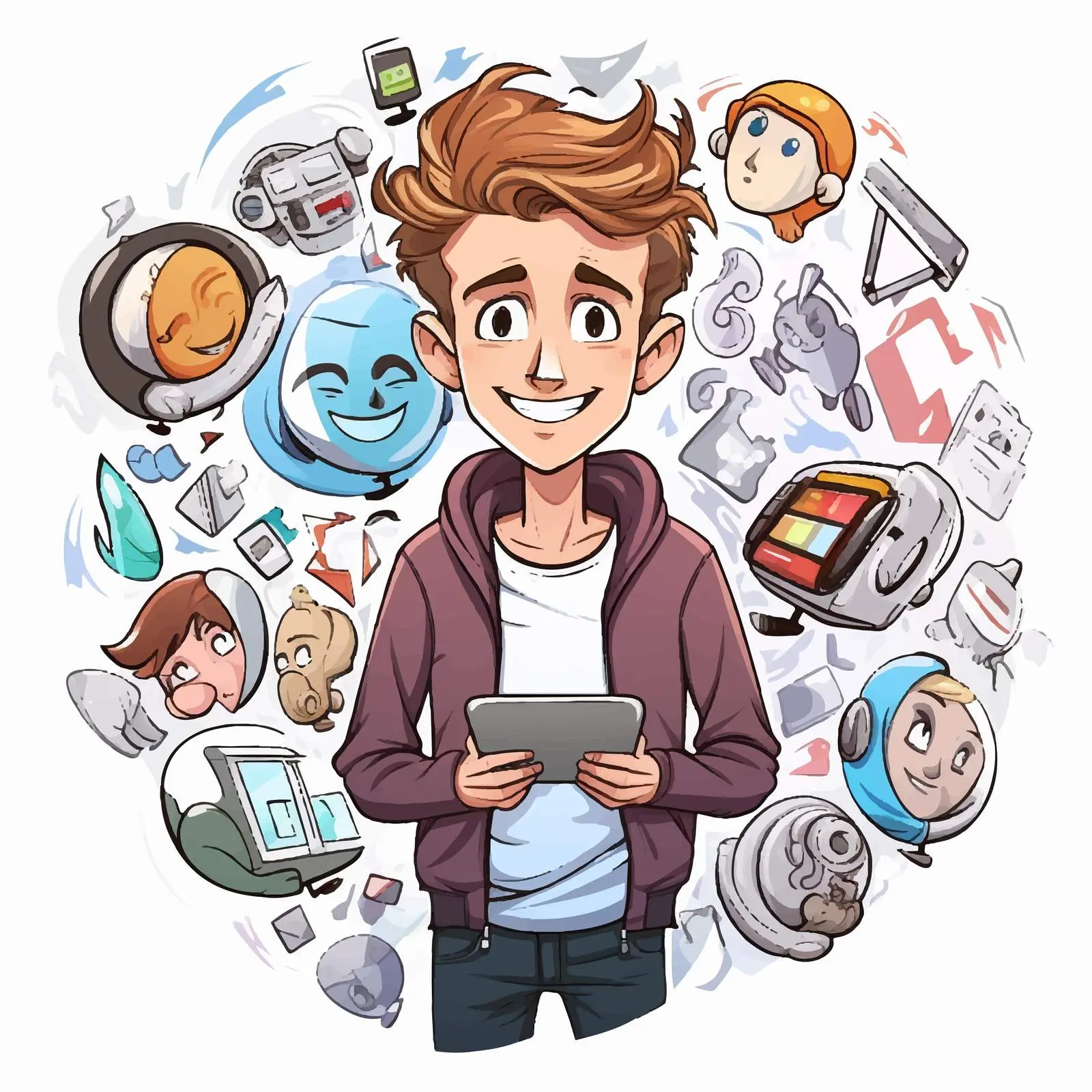 Young Man with Social Media Icons Illustration — free download from Dotvec