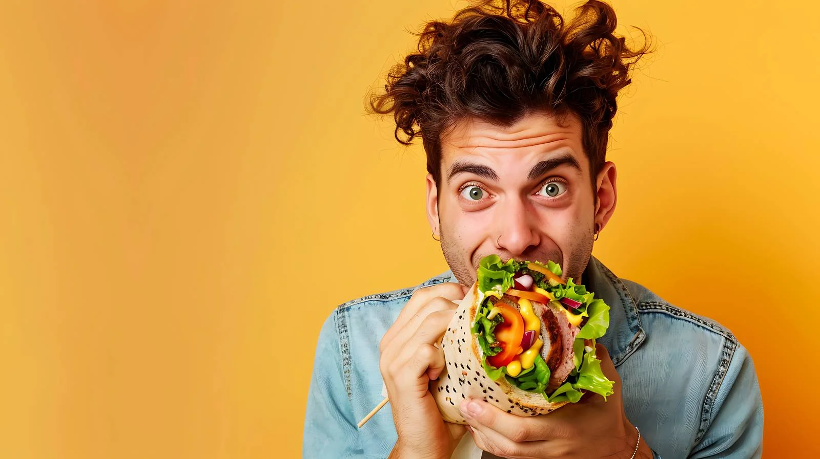 Man with Sandwich Wrap on Yellow Background — free download from Dotvec
