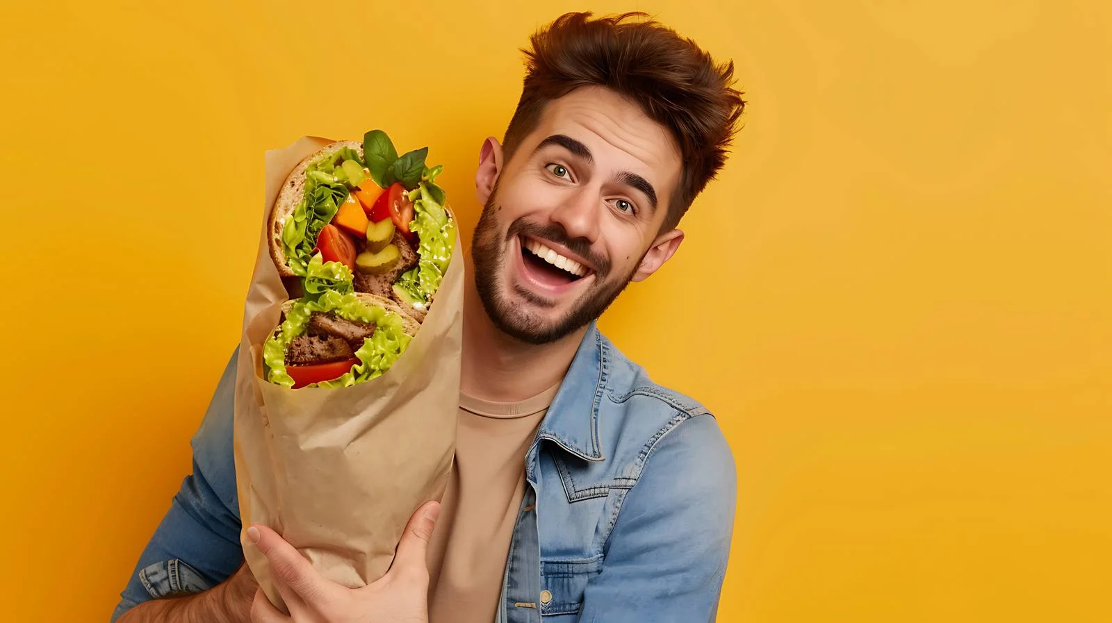 Tasty Sandwich Wrap on Yellow Background — free download from Dotvec