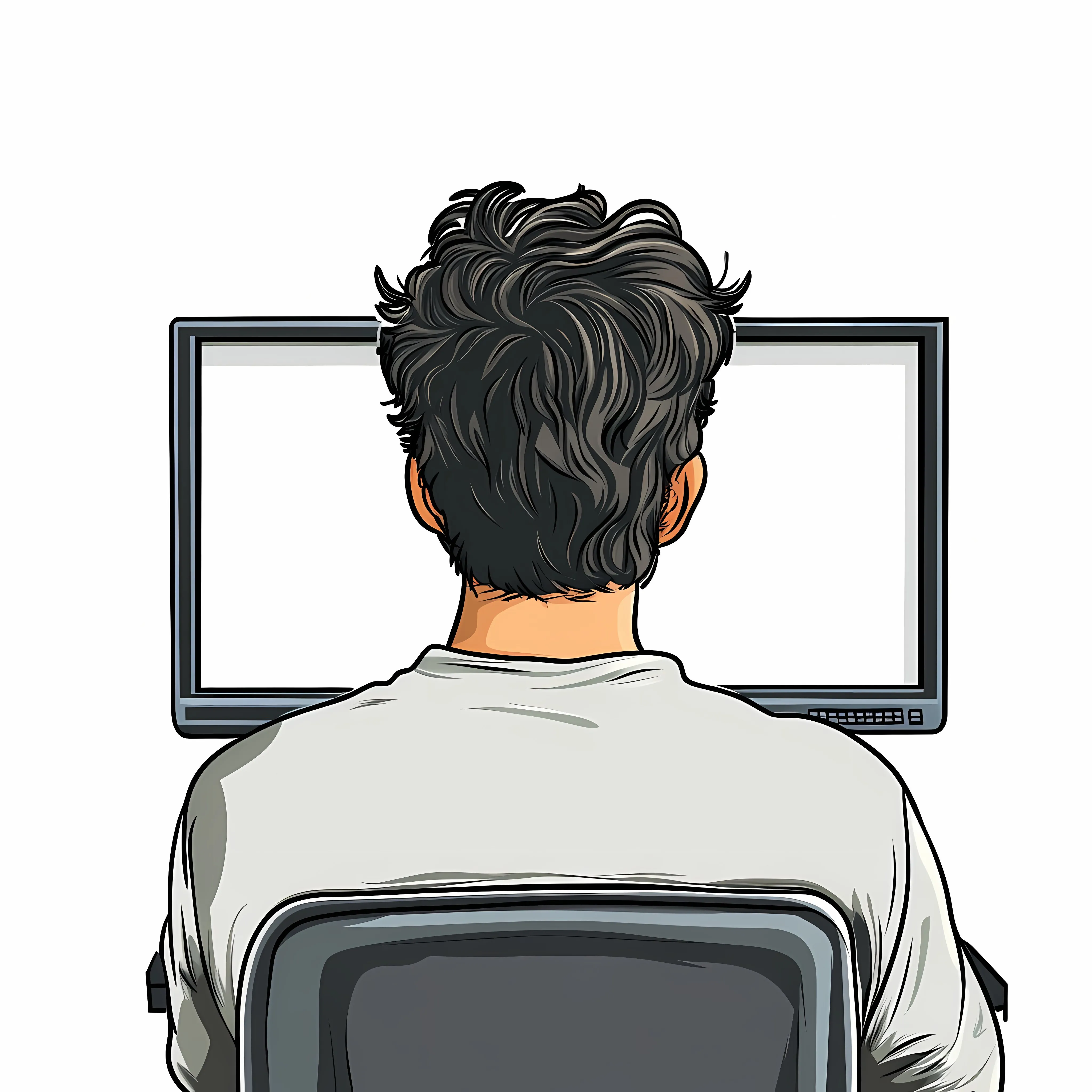 Young Man Working at Computer from Rear View — free download from Dotvec