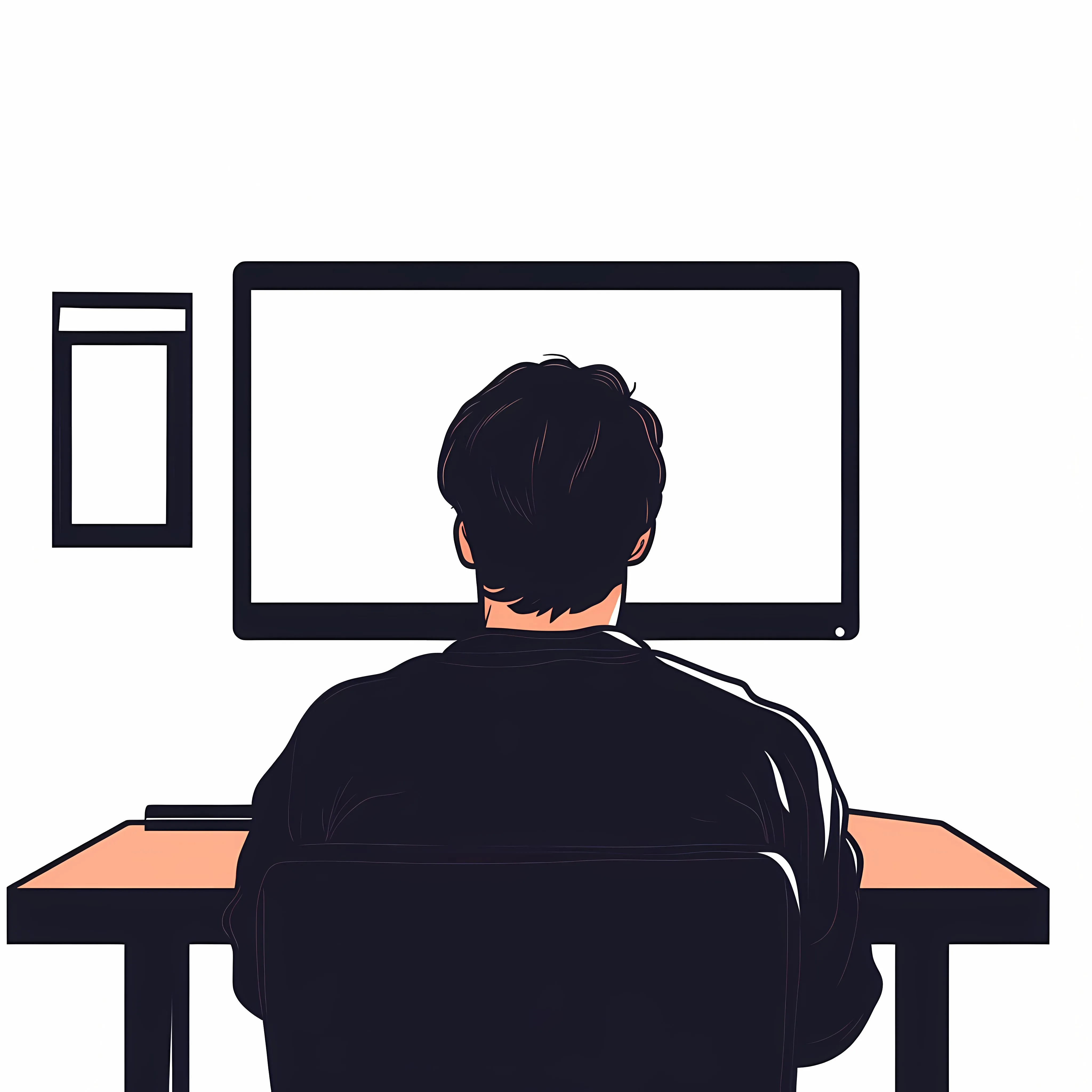 Young Man Working at Computer from Behind — free download from Dotvec