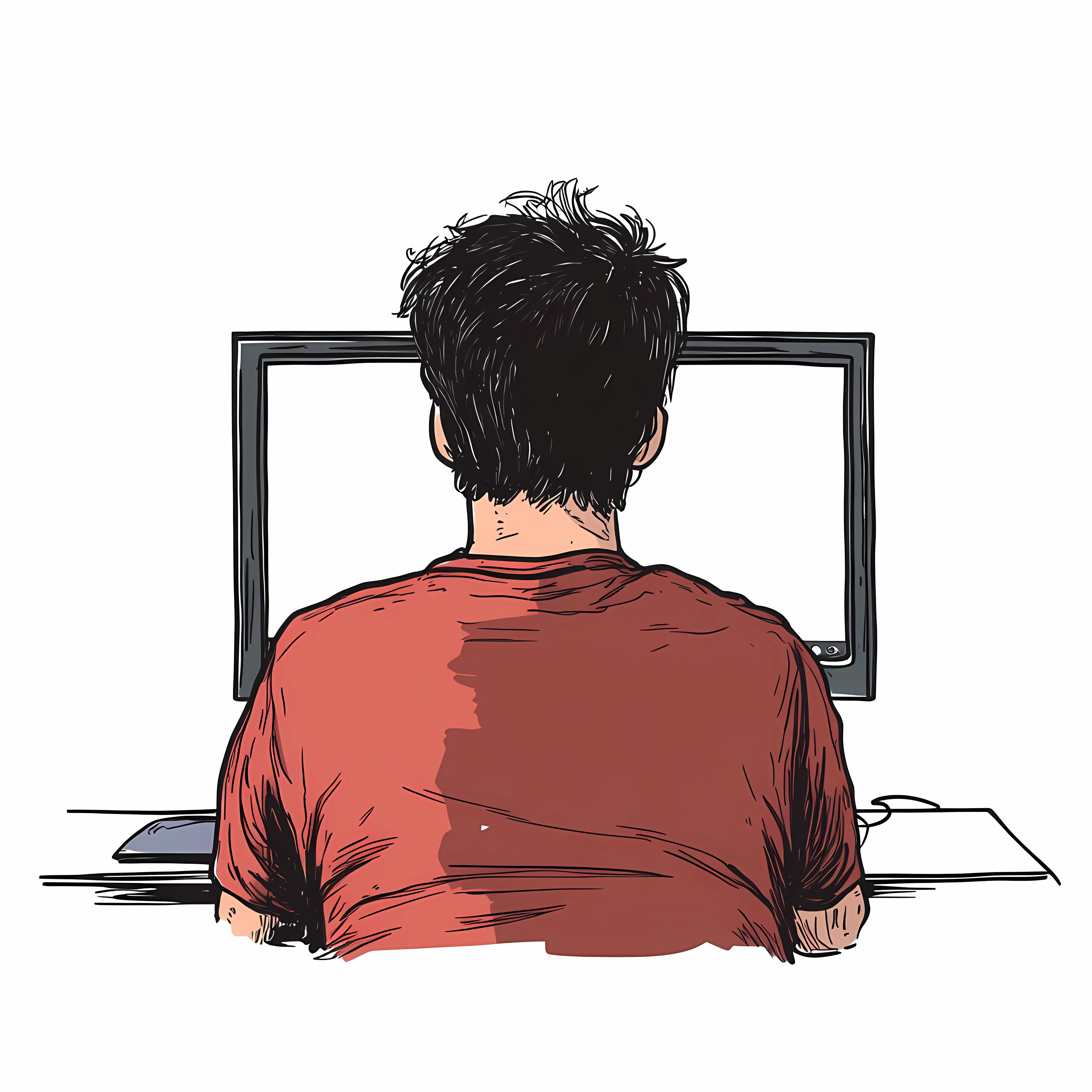 Young Man Working on Computer from Back View — free download from Dotvec