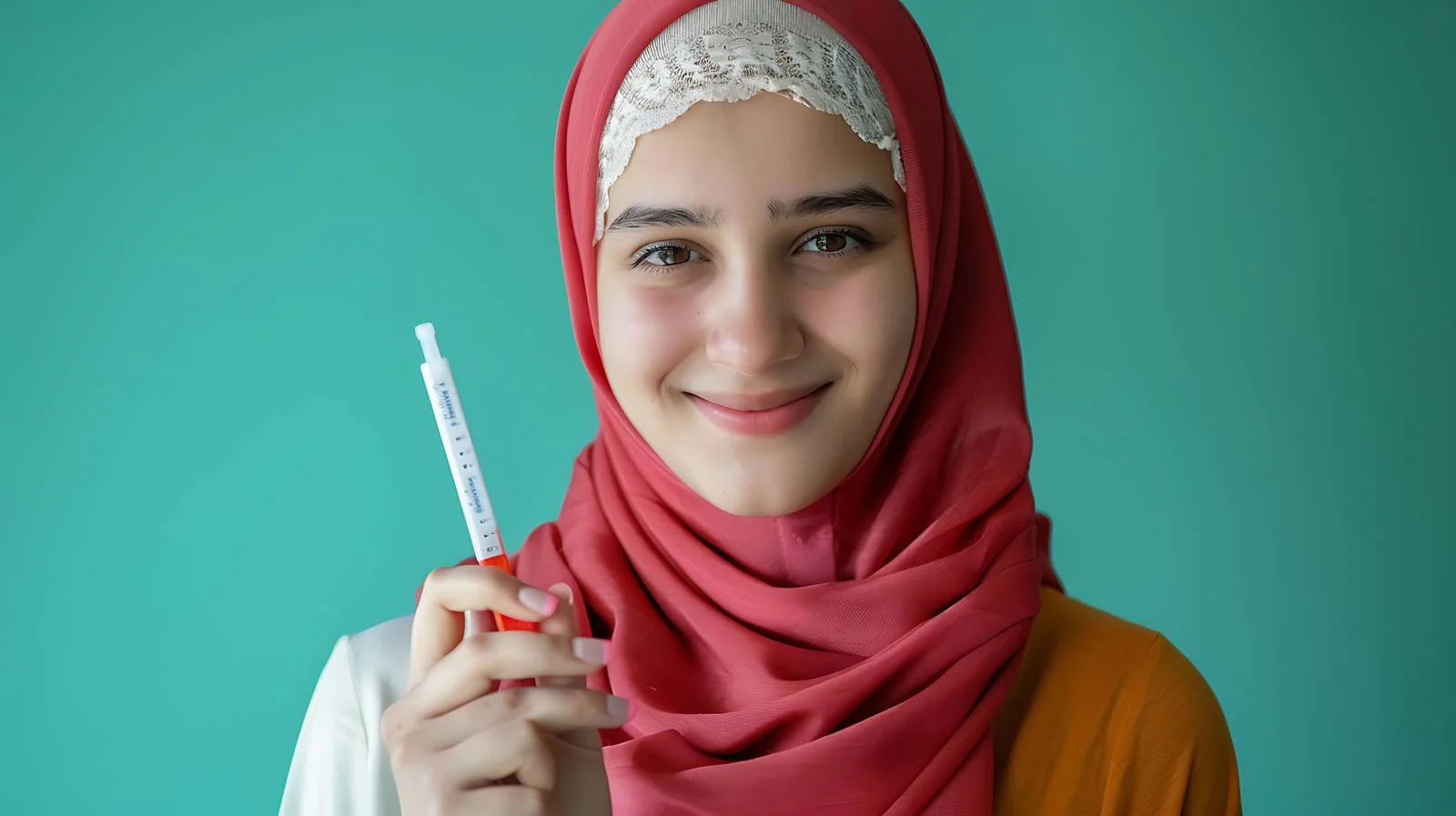 Muslim Woman Pregnancy Test on Green Background — free download from Dotvec