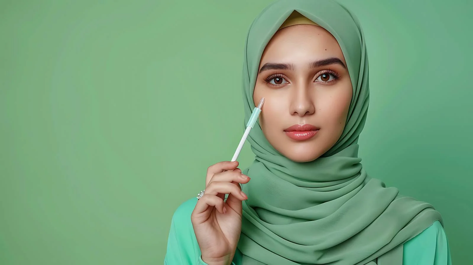 Muslim Woman Pregnancy Test Green Background — free download from Dotvec