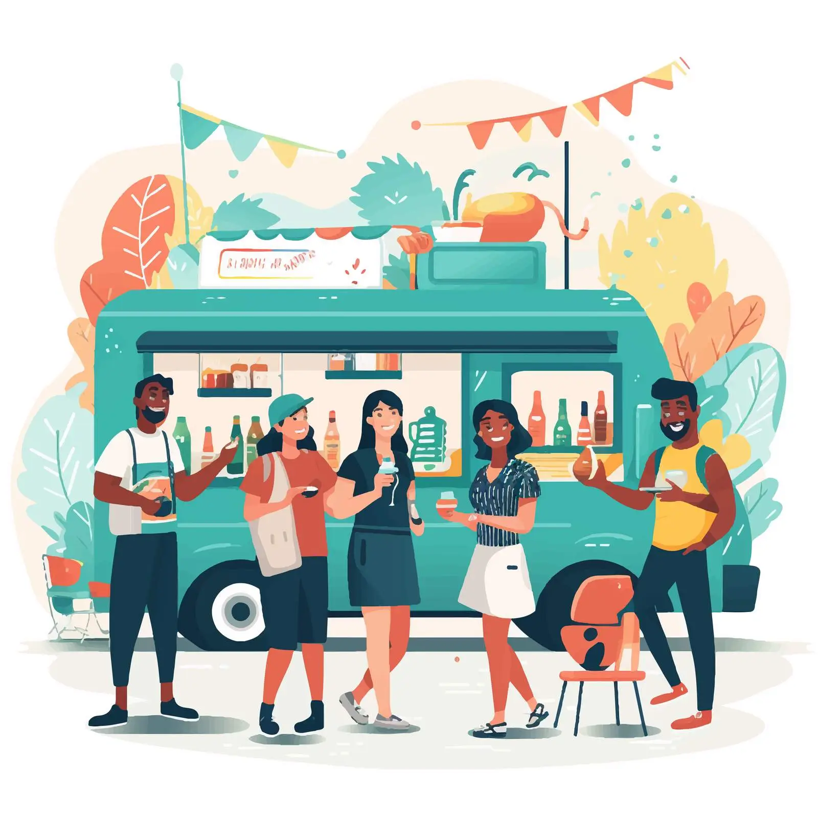 Young People Enjoying Open Air Festival Near Food Truck — free download from Dotvec