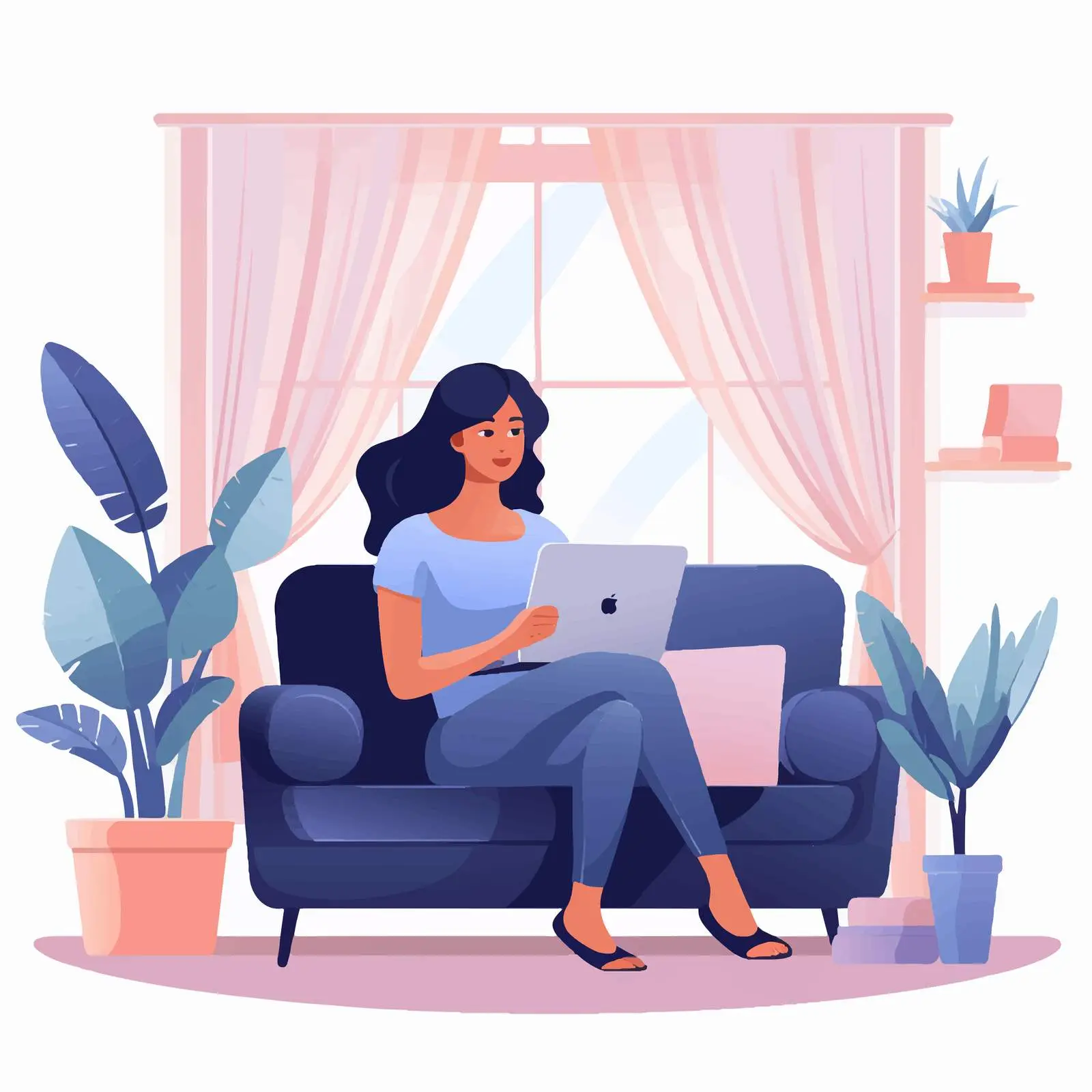 Young Person Using Laptop in Cozy Living Room – free ergonomics image from Dotvec