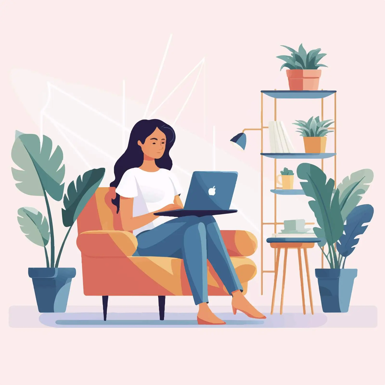 Young Person Using Laptop in Cozy Living Room — free download from Dotvec