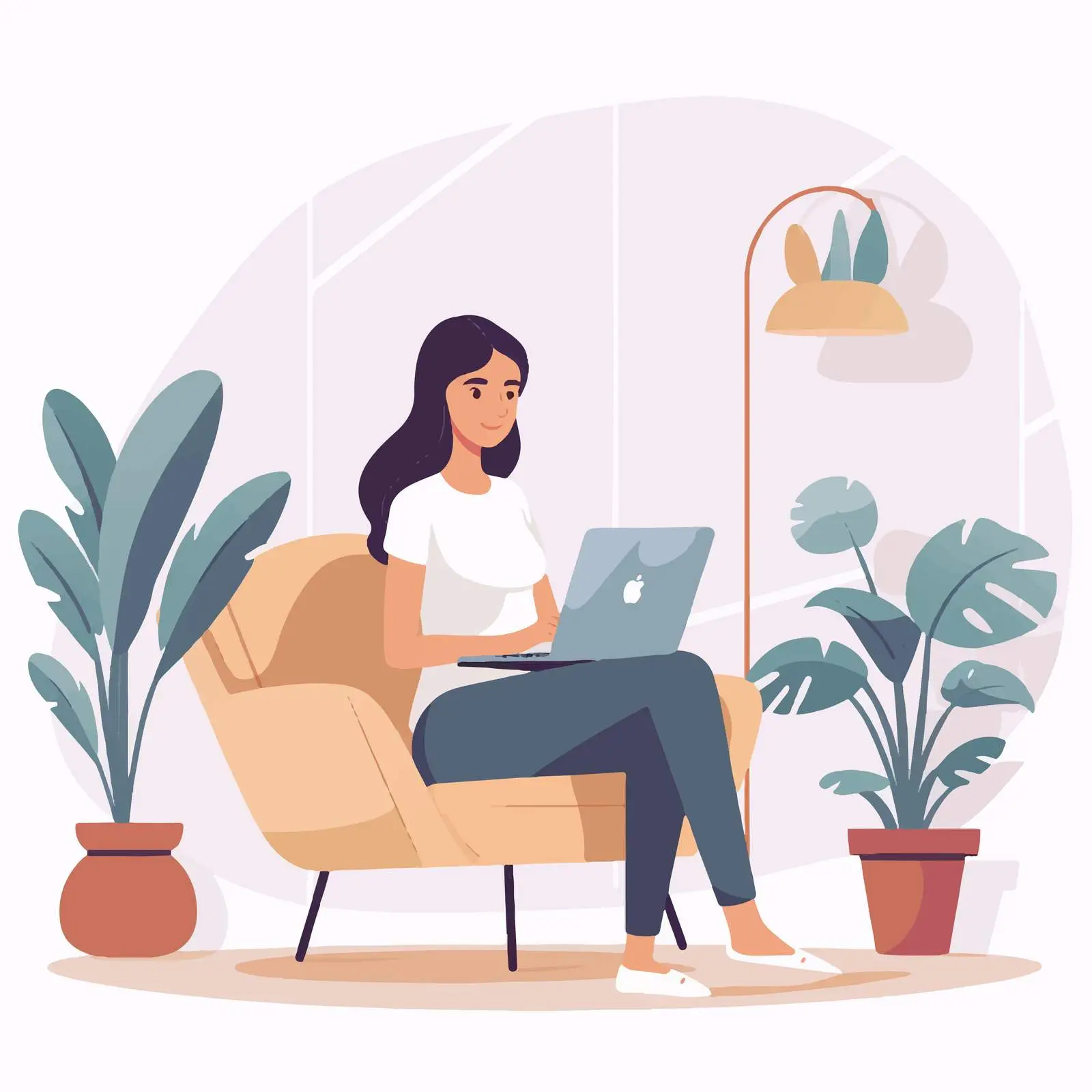 Young Person Using Laptop in Cozy Living Room — free download from Dotvec