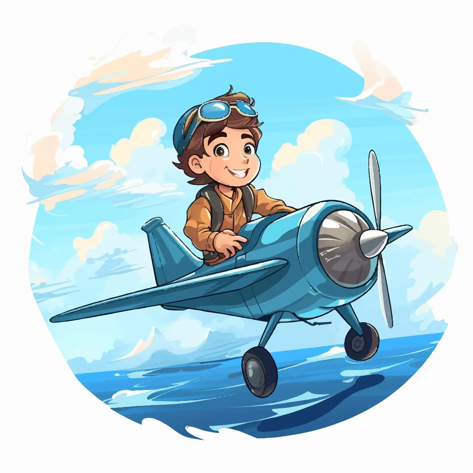 Young Pilot Scenic Flight Over Ocean Vector — free download from Dotvec