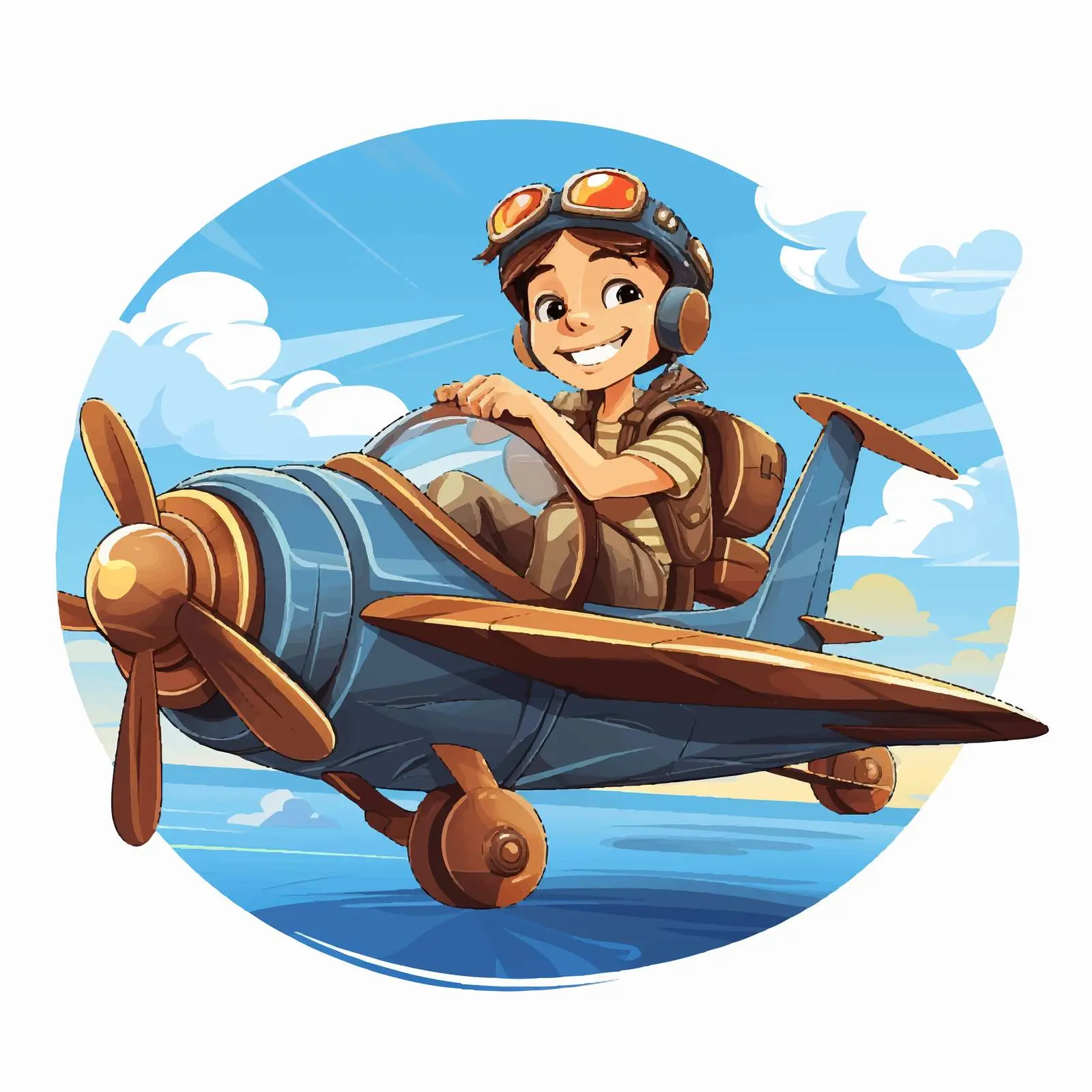 Young Pilot Scenic Flight Over Ocean Vector – free ocean scenery image from Dotvec