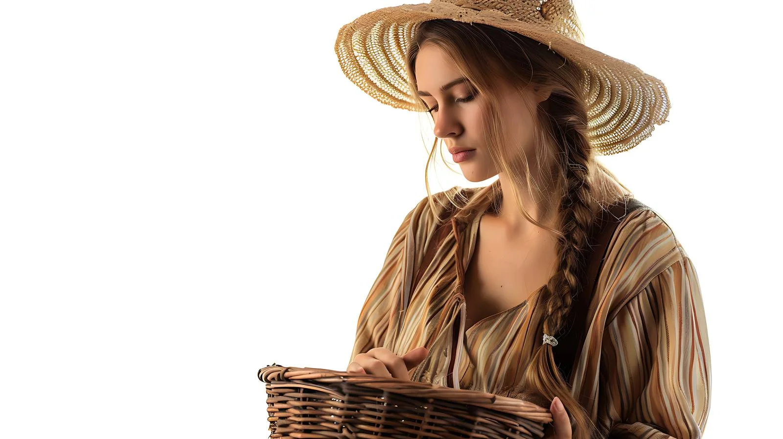 Prairie Woman with Basket Gazing Down — free download from Dotvec