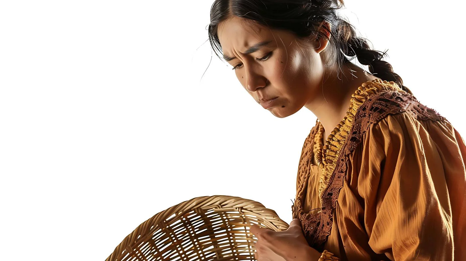 Pensive prairie woman with basket gazes — free download from Dotvec