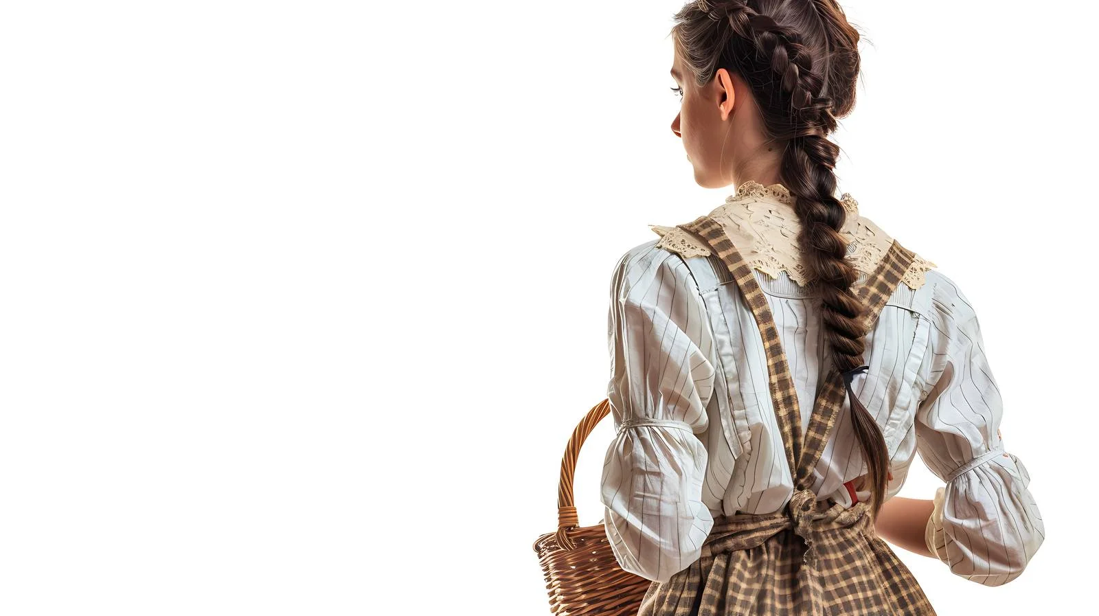 Prairie Woman in Apron Gazing Leftward – free pioneer image from Dotvec