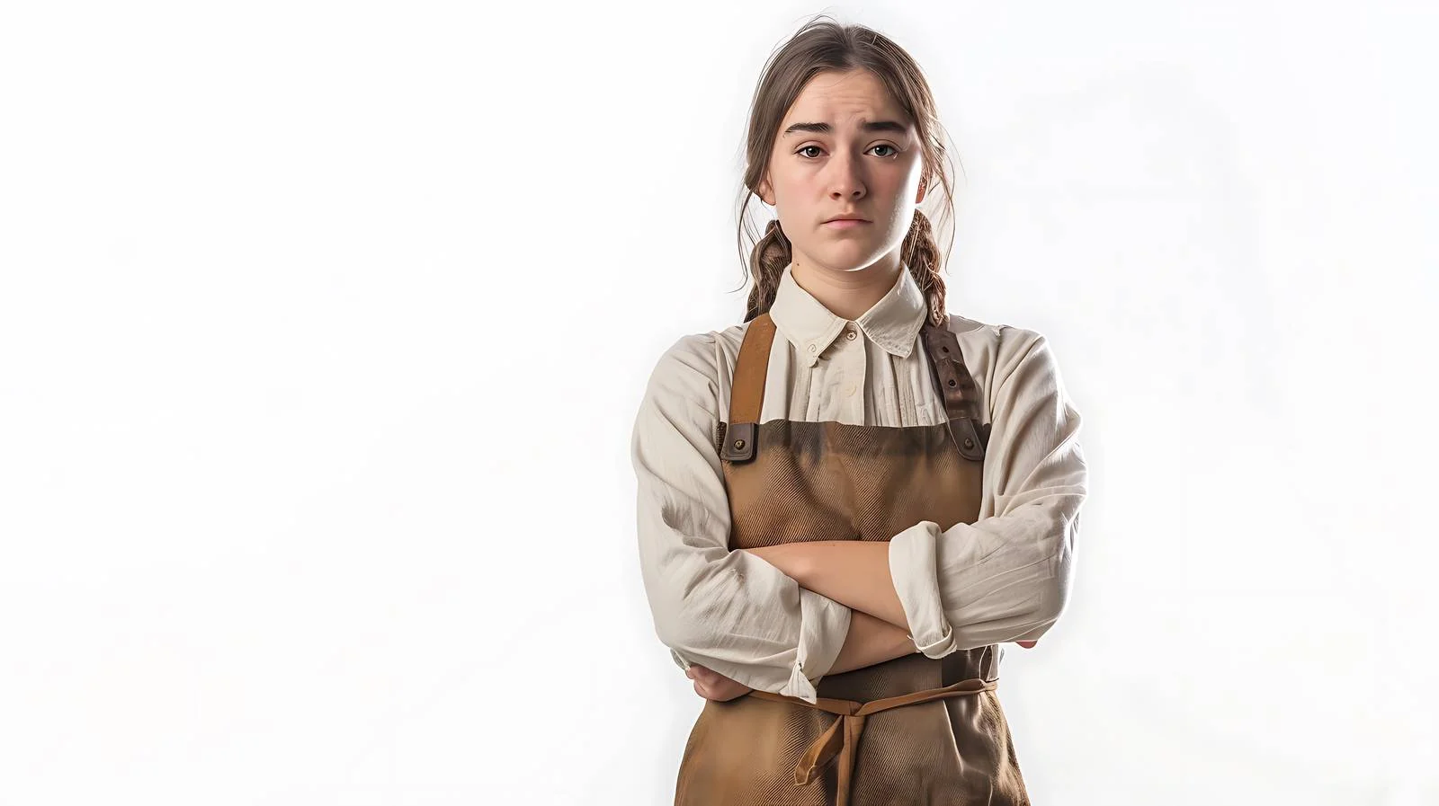 Historical Prairie Woman in Apron with Folded Arms — free download from Dotvec