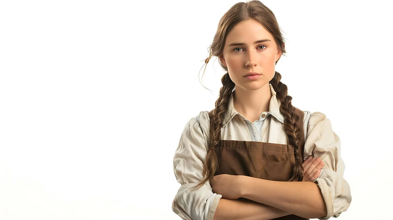 Vintage prairie lady in apron posture — free download from Dotvec