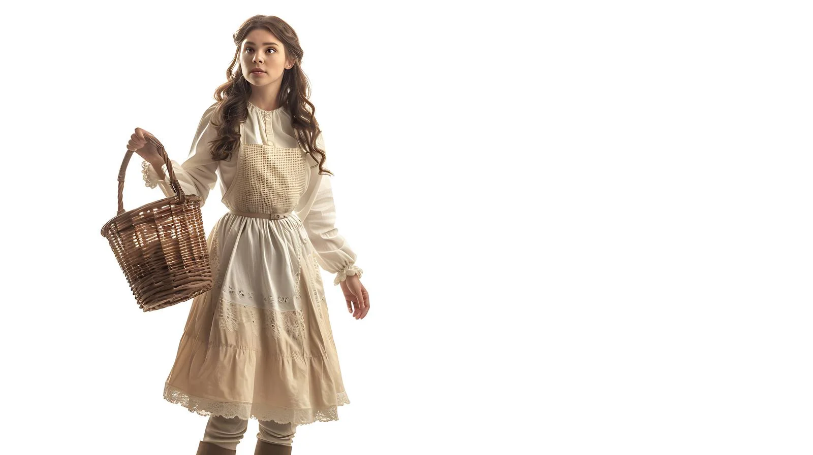 Vintage prairie woman holding skirt outdoors — free download from Dotvec