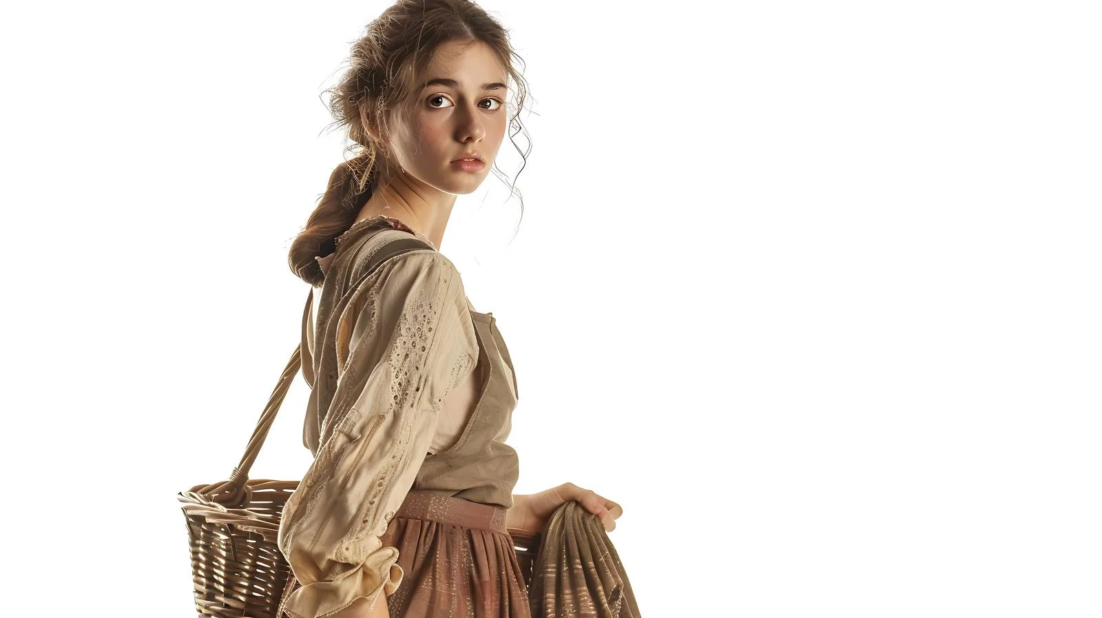 Traditional prairie woman holding skirt gracefully — free download from Dotvec