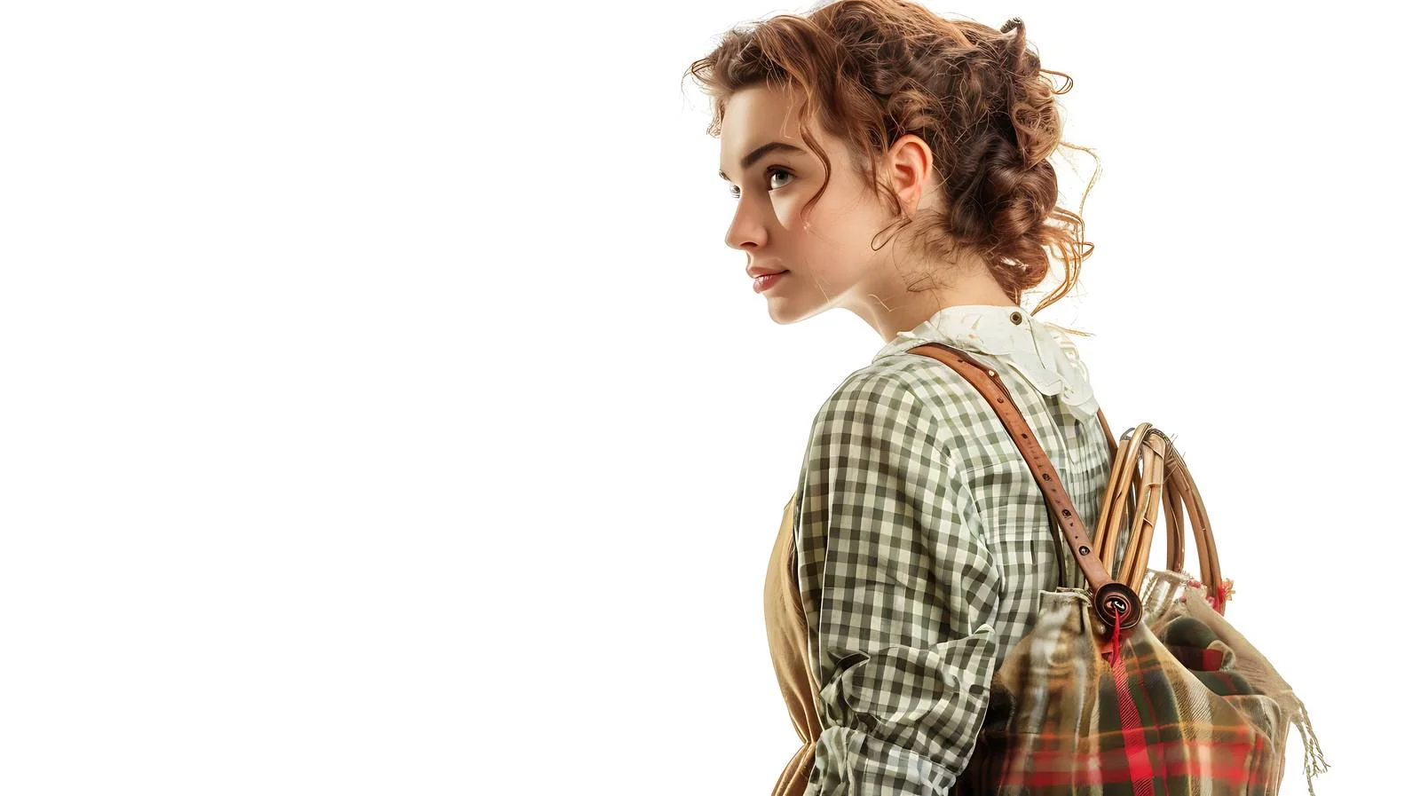 Prairie woman in apron looking backwards holding – free backward image from Dotvec