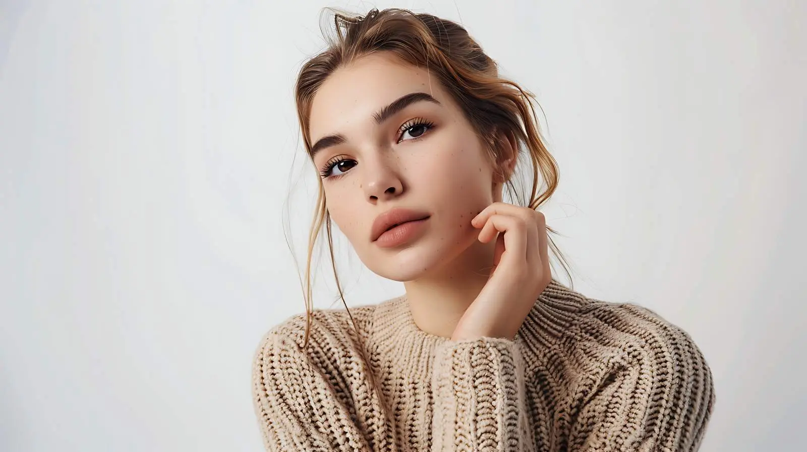Young Woman in Beige Knitted Sweater — free download from Dotvec